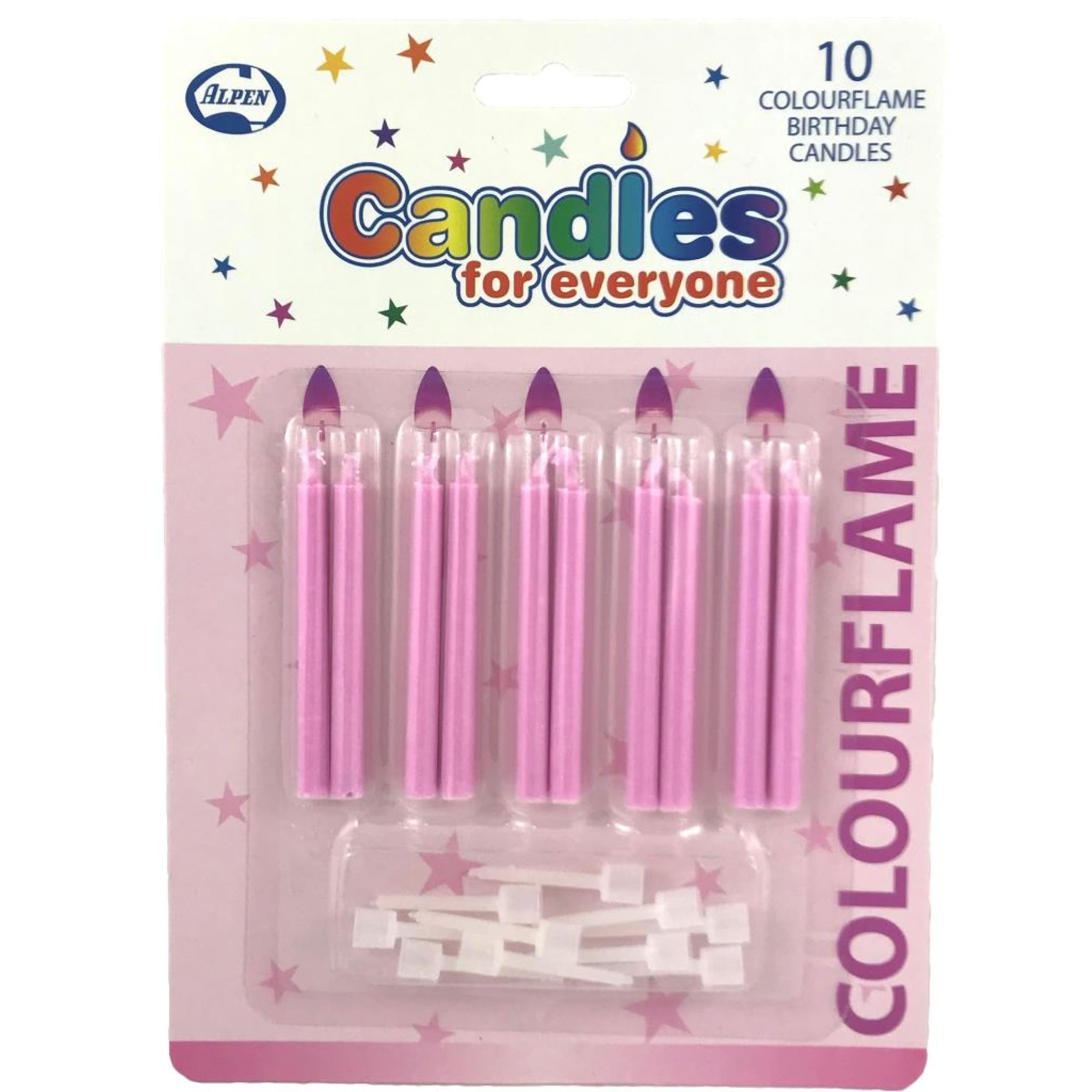 Occasions Colourflame Candles Pink with holders (10 Pack)