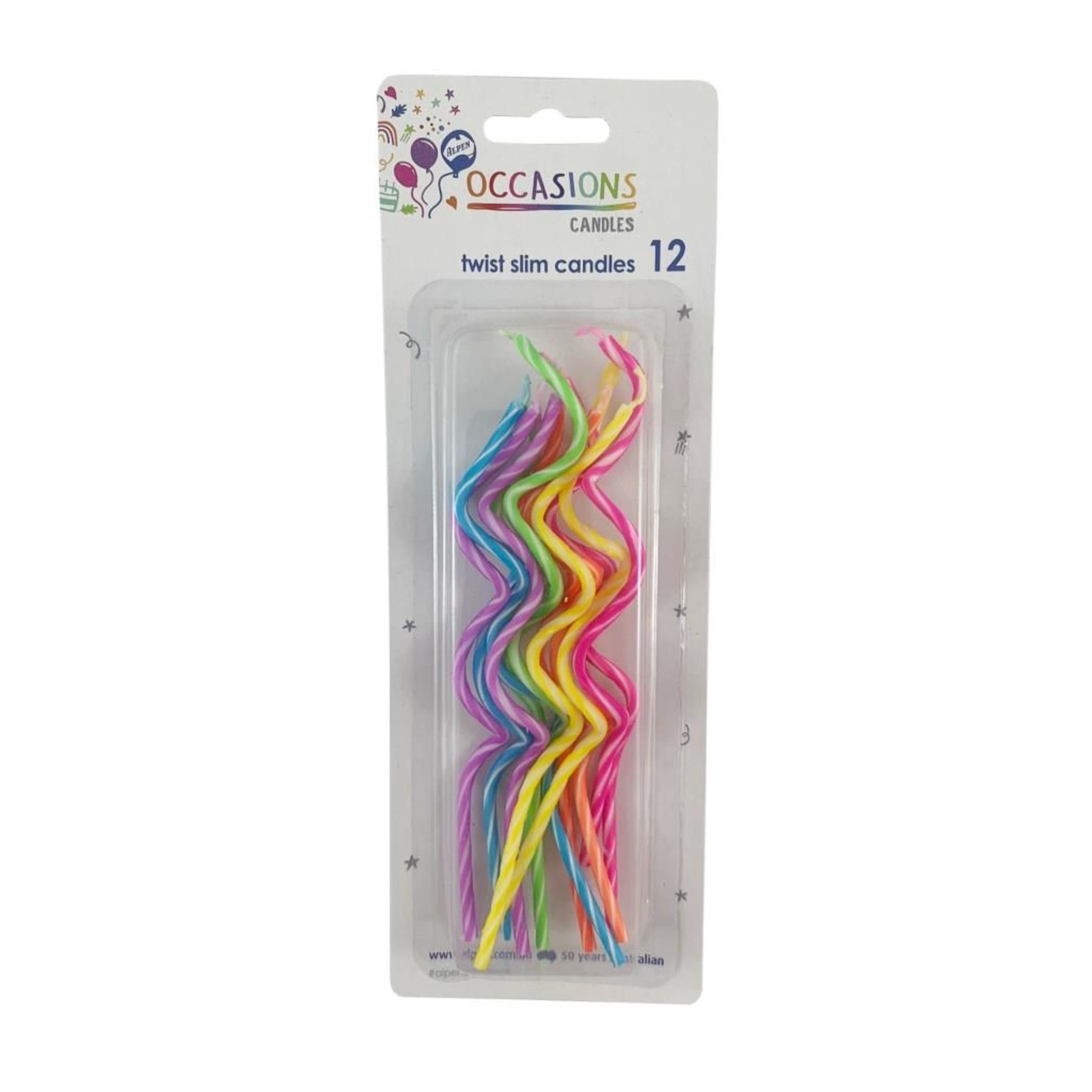 Occasions Twisted Spiral Slims Candles Brights (12 Pack)
