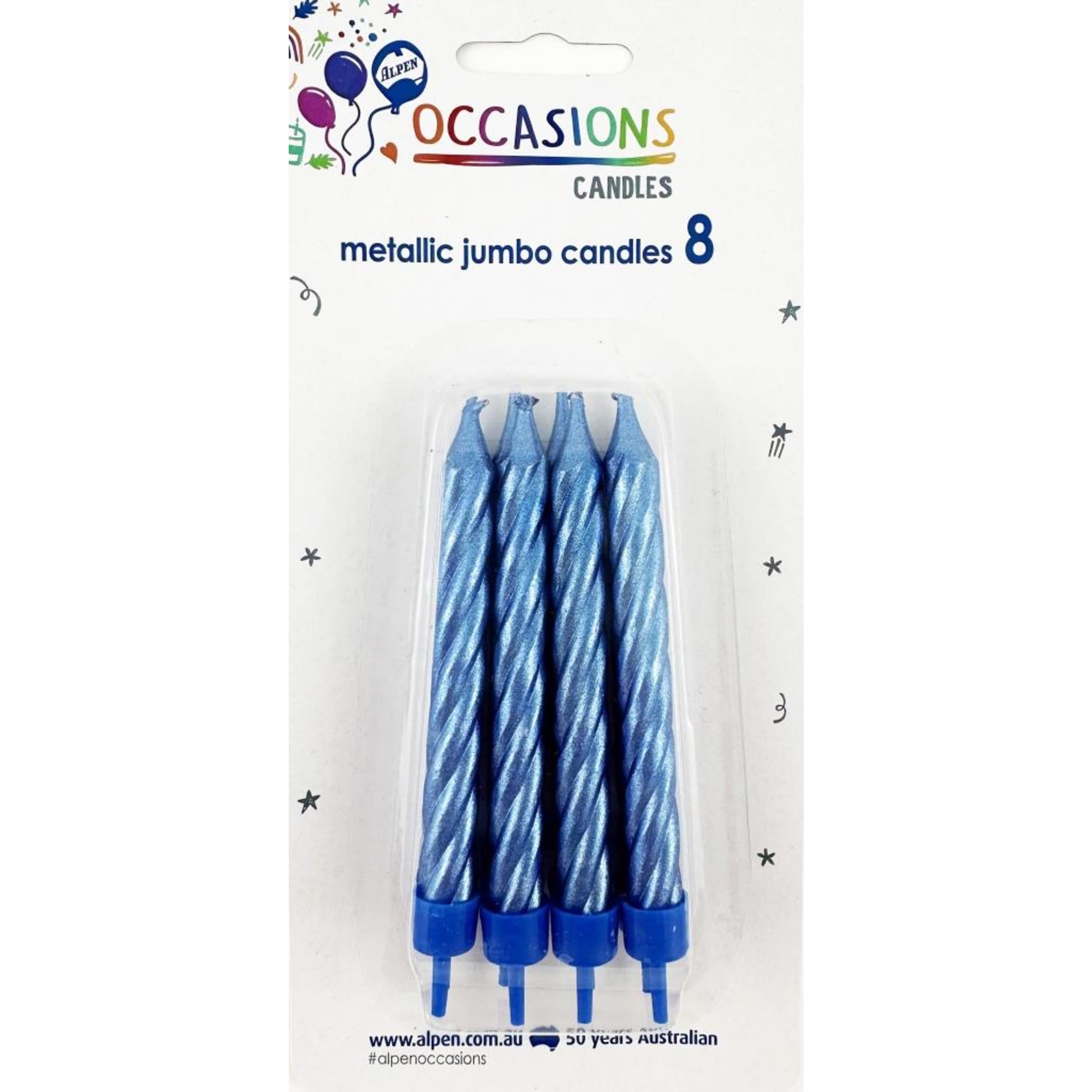 Occasions Metallic Blue Jumbo Candles with holders (8 Pack)