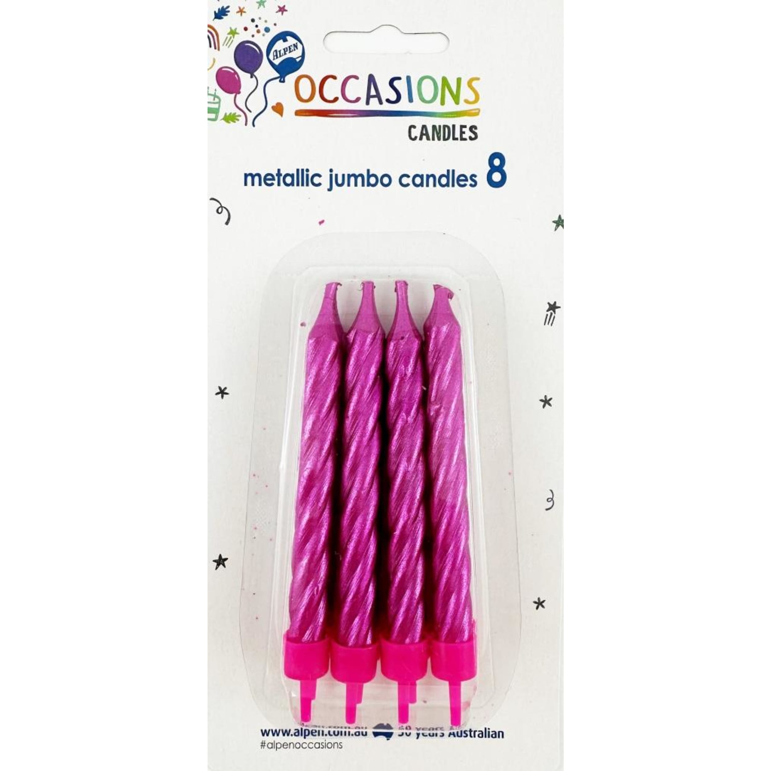 Occasions Metallic Pink Jumbo Candles with holders (8 Pack)