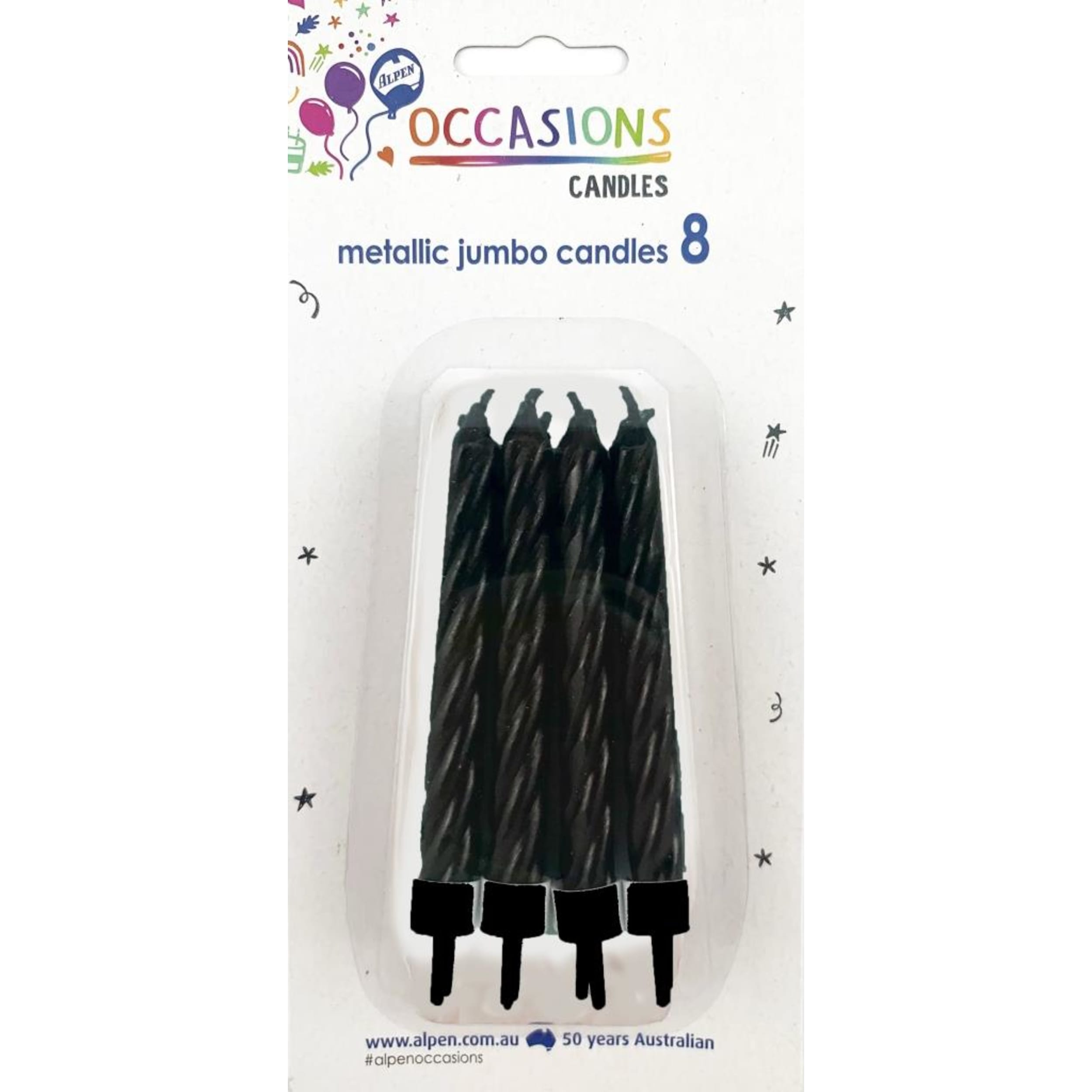 Occasions Metallic Black Jumbo Candles with holders (8 Pack)