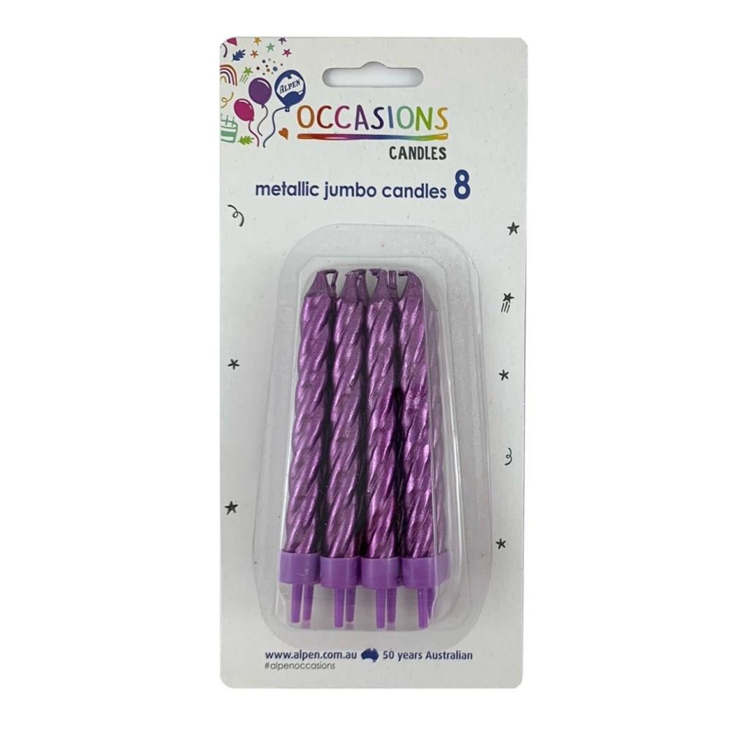 Occasions Metallic Purple Jumbo Candles with holders (8 Pack)