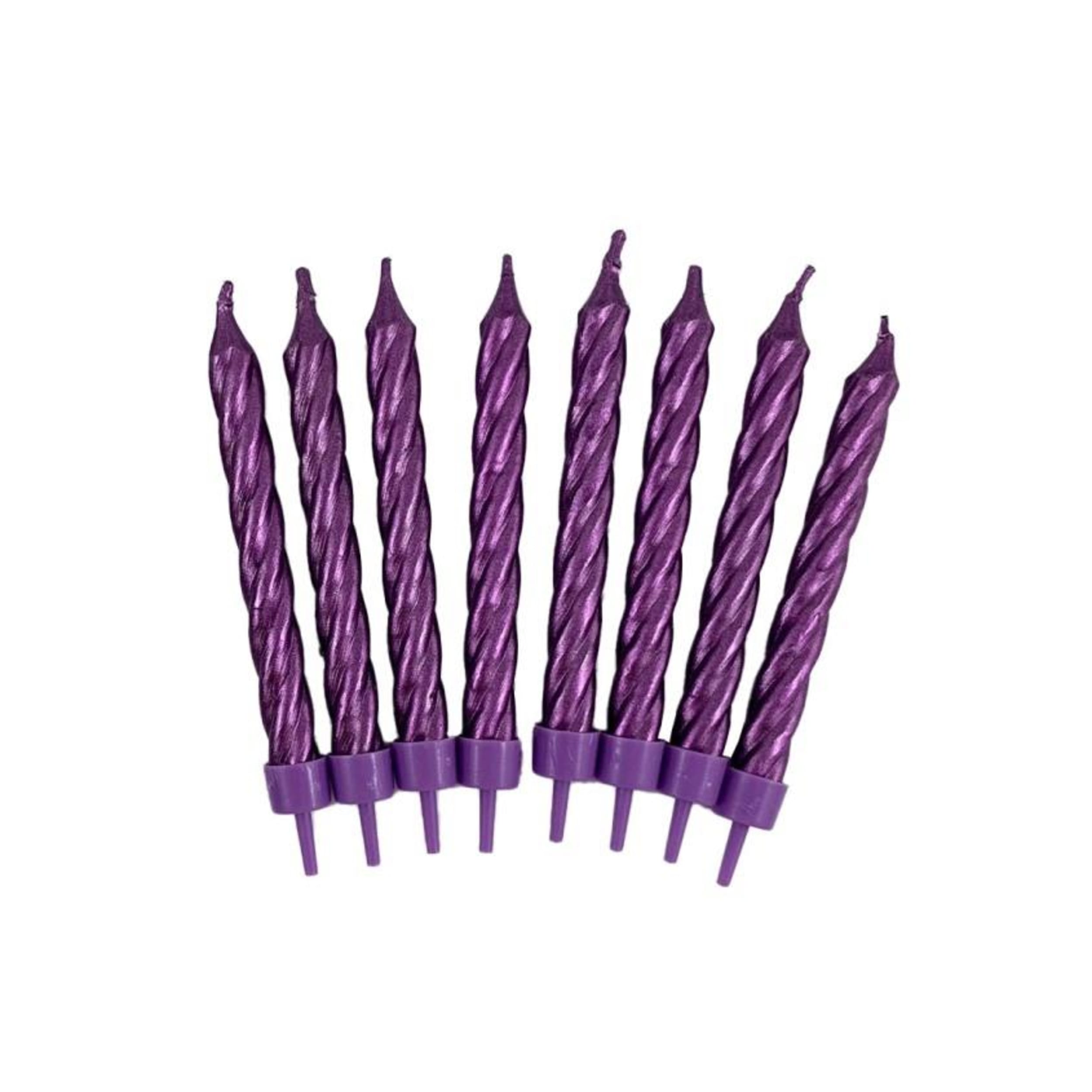 Occasions Metallic Purple Jumbo Candles with holders (8 Pack)
