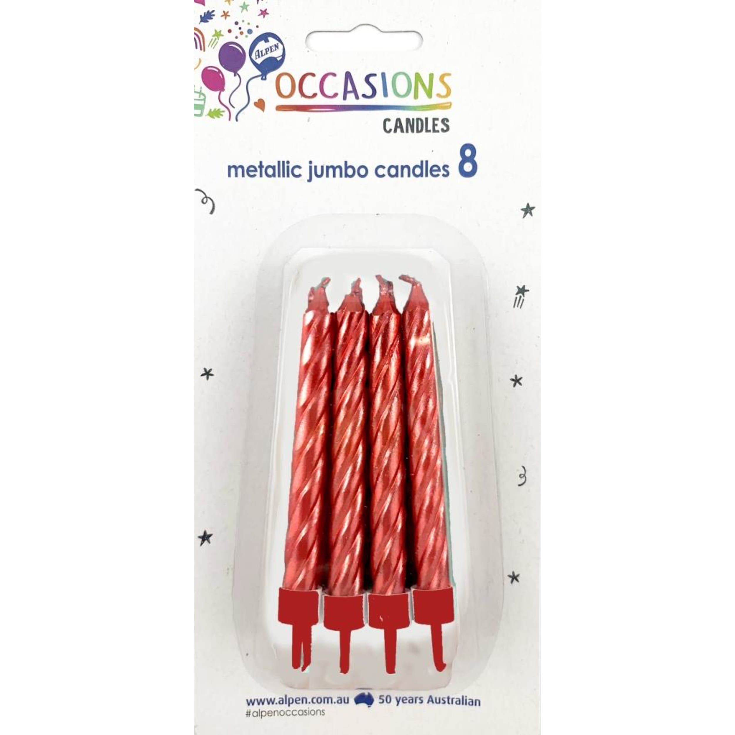 Occasions Metallic Red Jumbo Candles with holders (8 Pack)