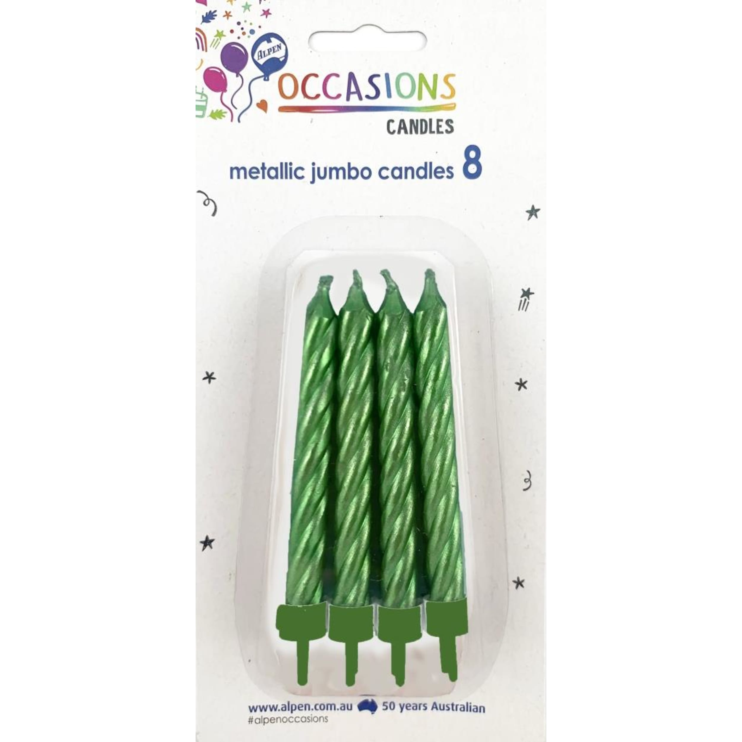 Occasions Metallic Green Jumbo Candles with holders (8 Pack)