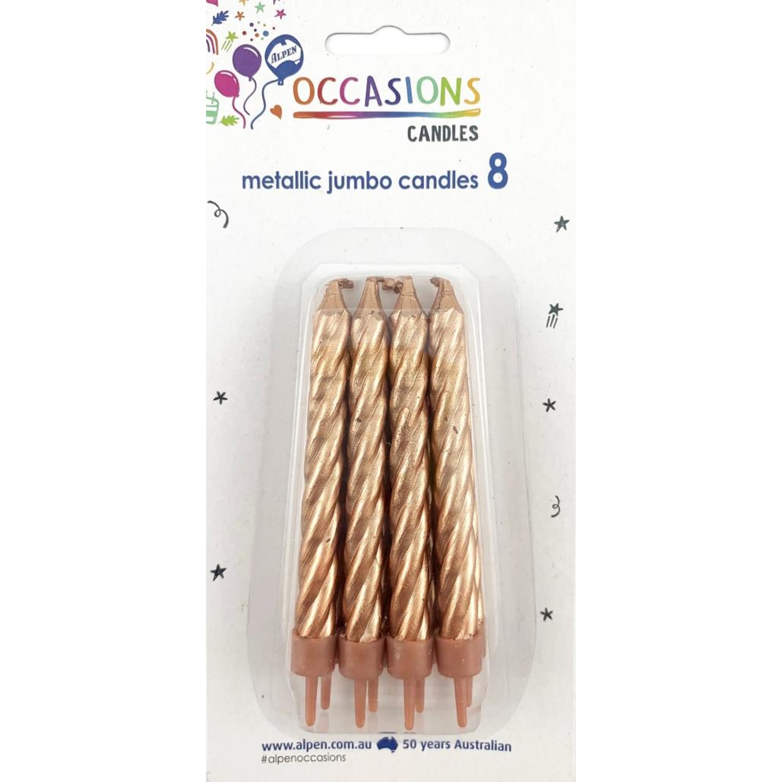Occasions Metallic Rose Gold Jumbo Candles with holders (8 Pack)