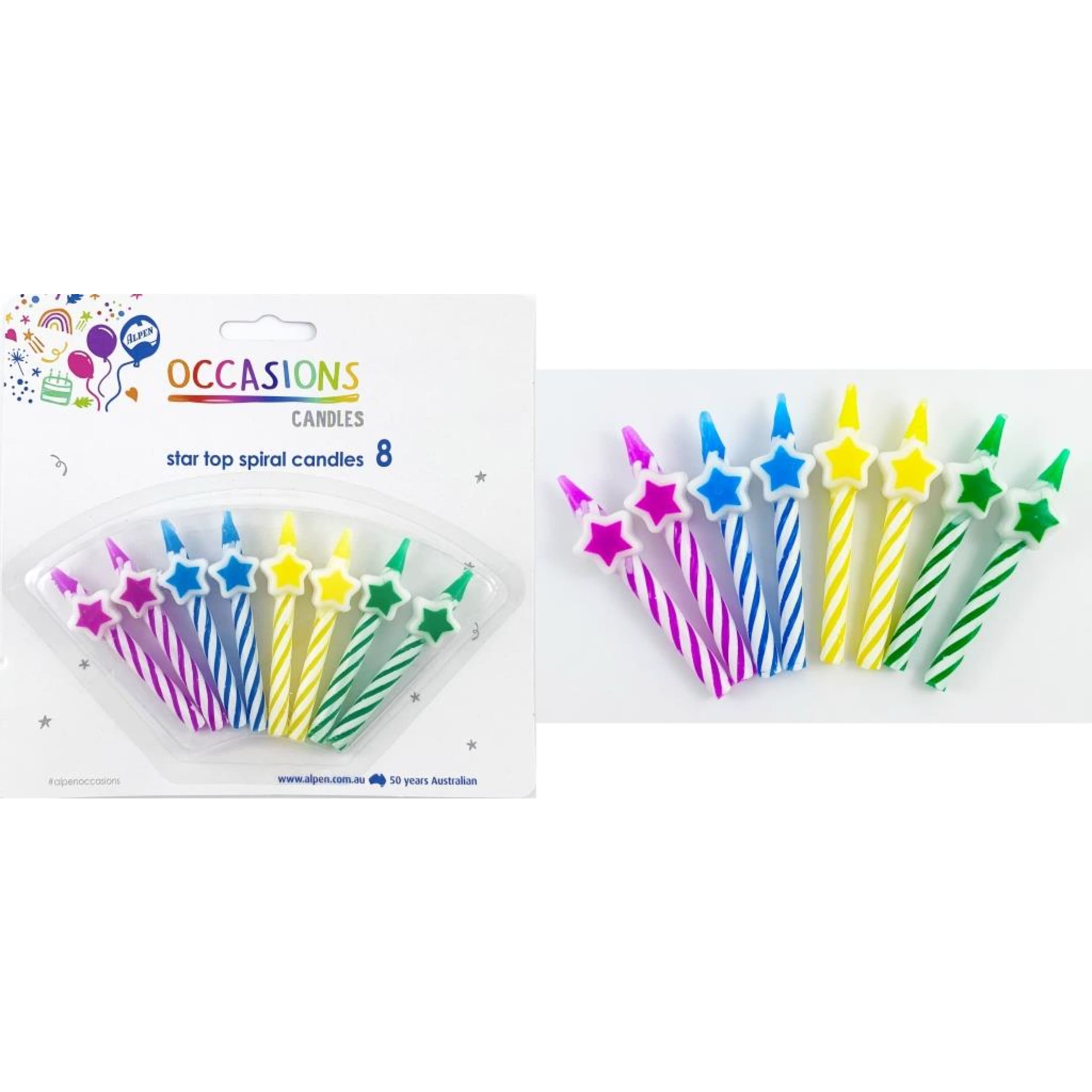 Occasions Star Top Spiral Candles (no holders) (8 Pack)