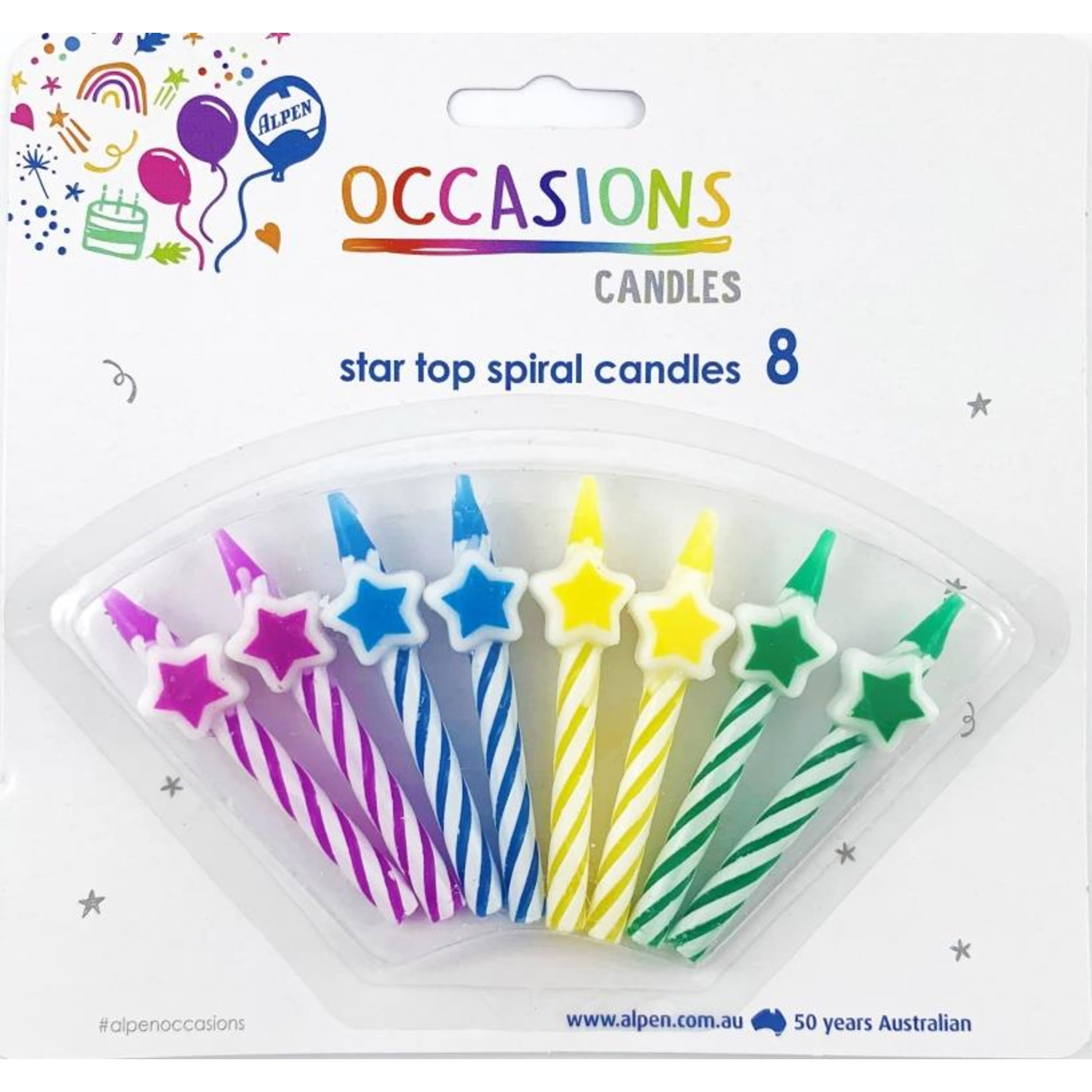 Occasions Star Top Spiral Candles (no holders) (8 Pack)