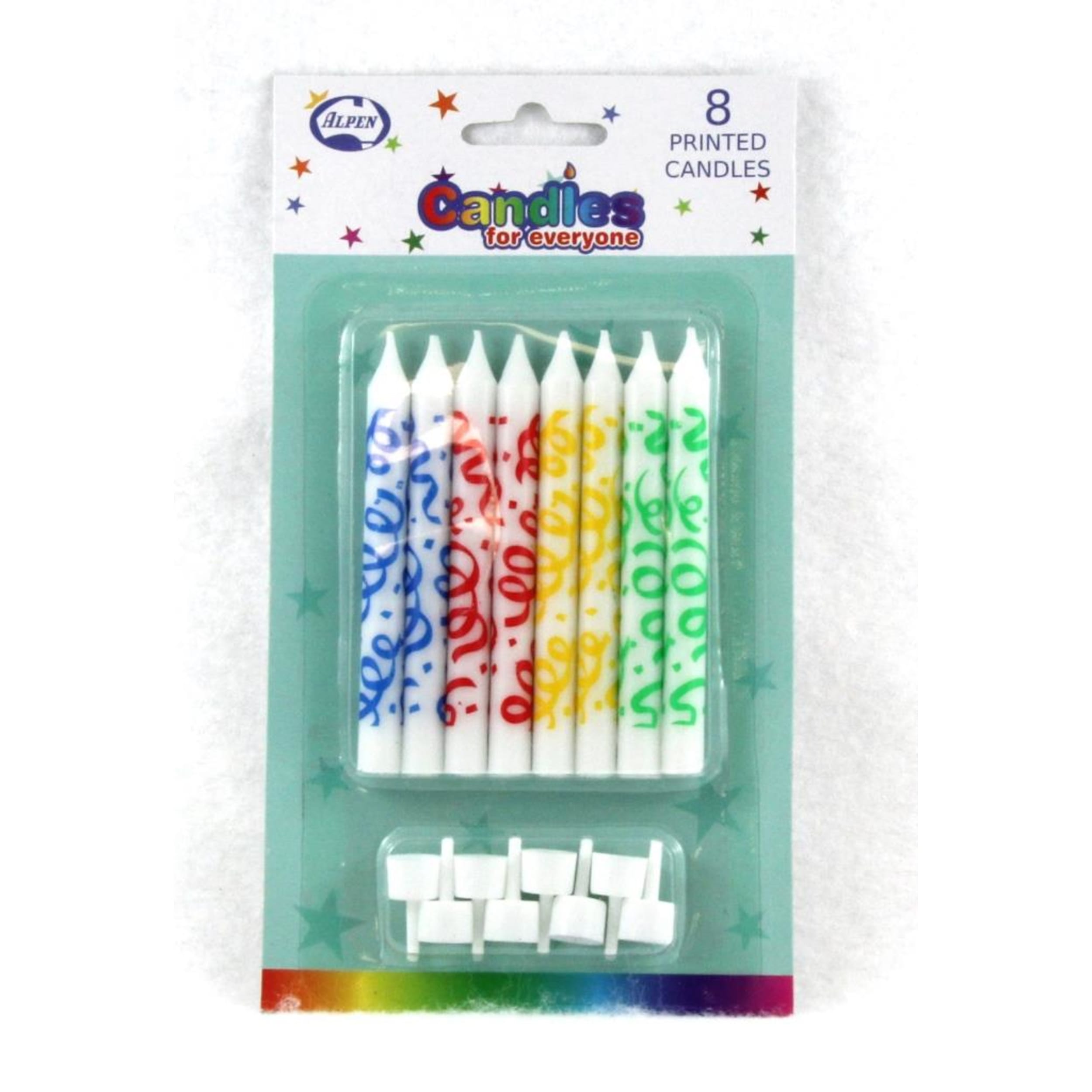 Occasions Printed Streamers Candles with Holders (8 Pack)