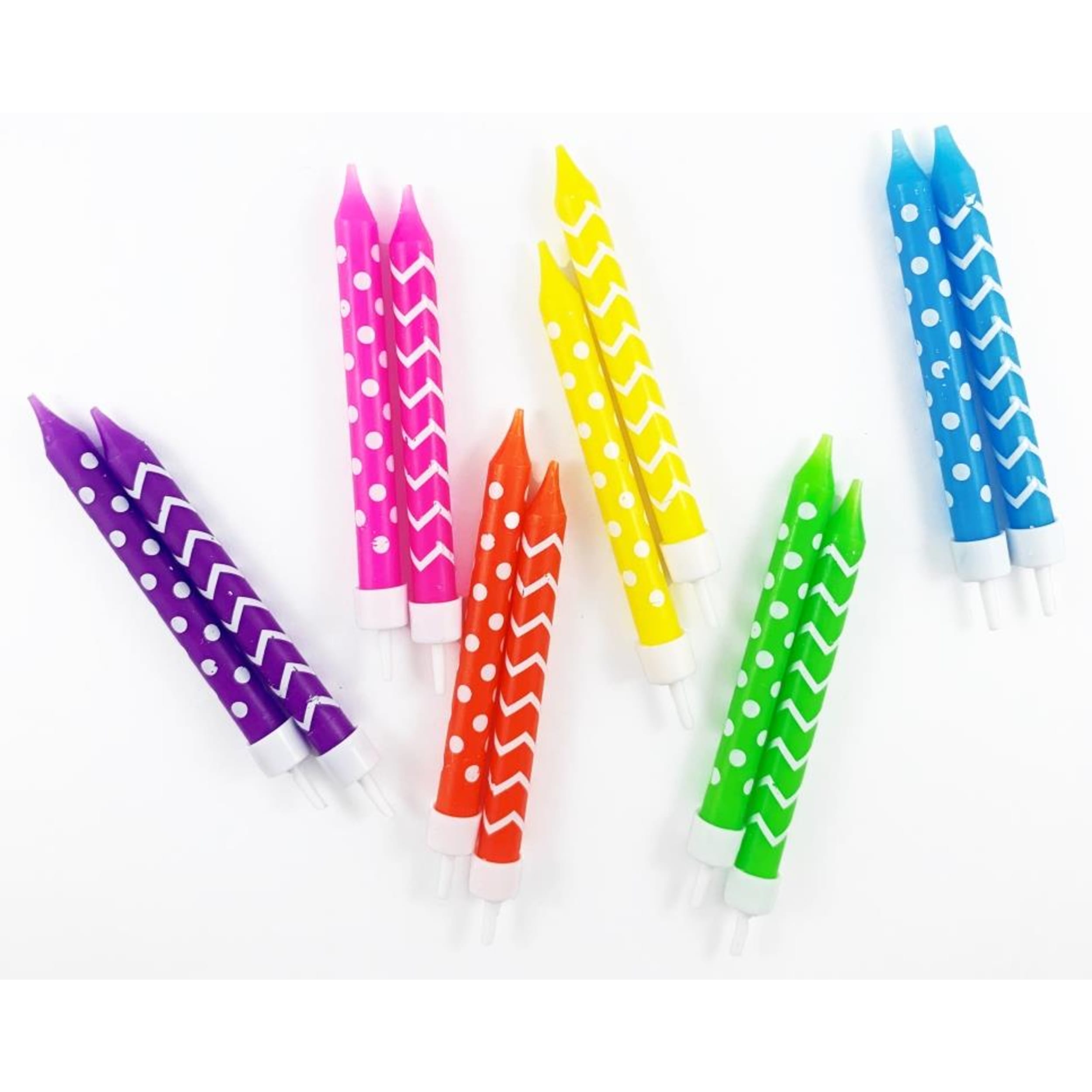 Occasions Printed Waves & Dots Candles with Holders (12 Pack)