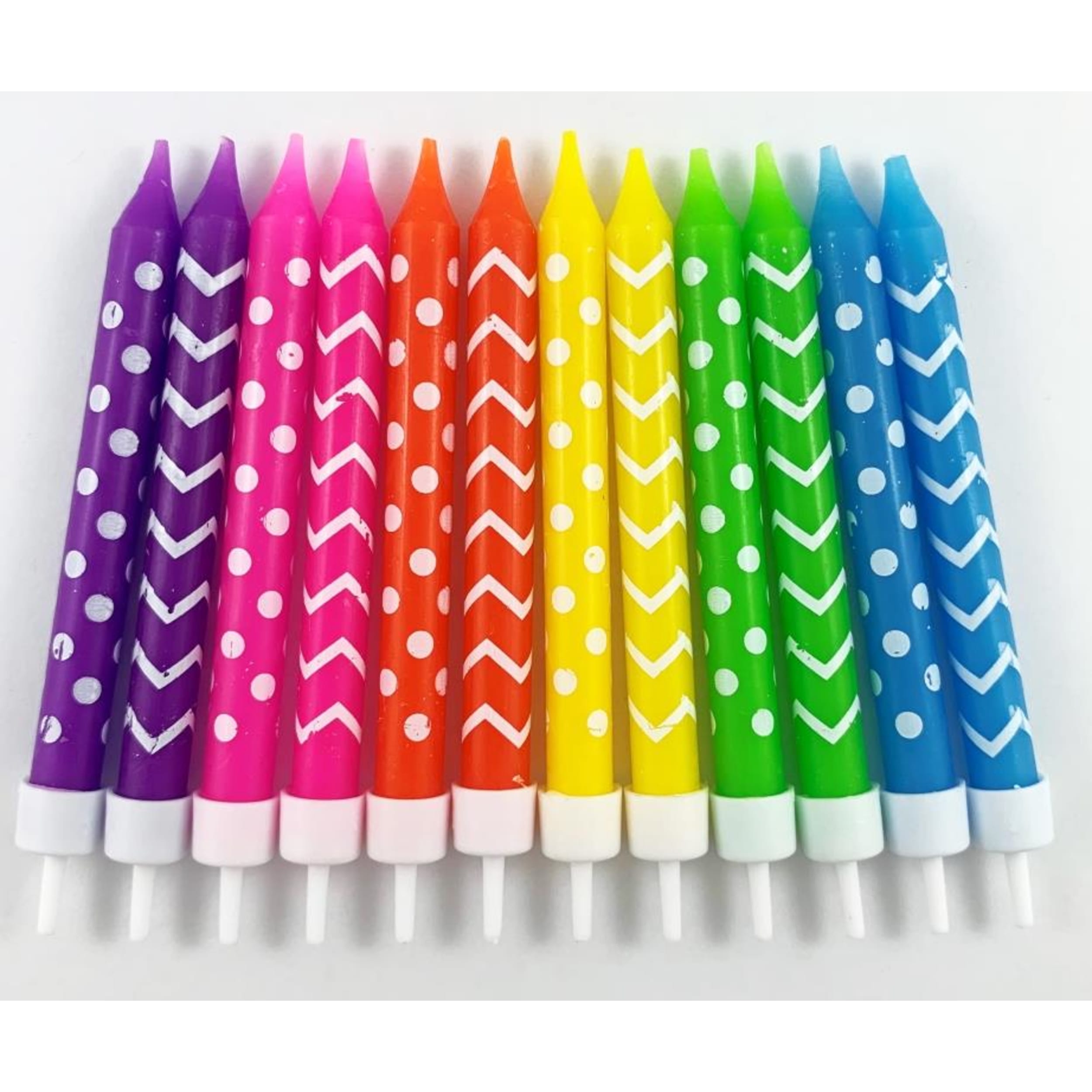 Occasions Printed Waves & Dots Candles with Holders (12 Pack)