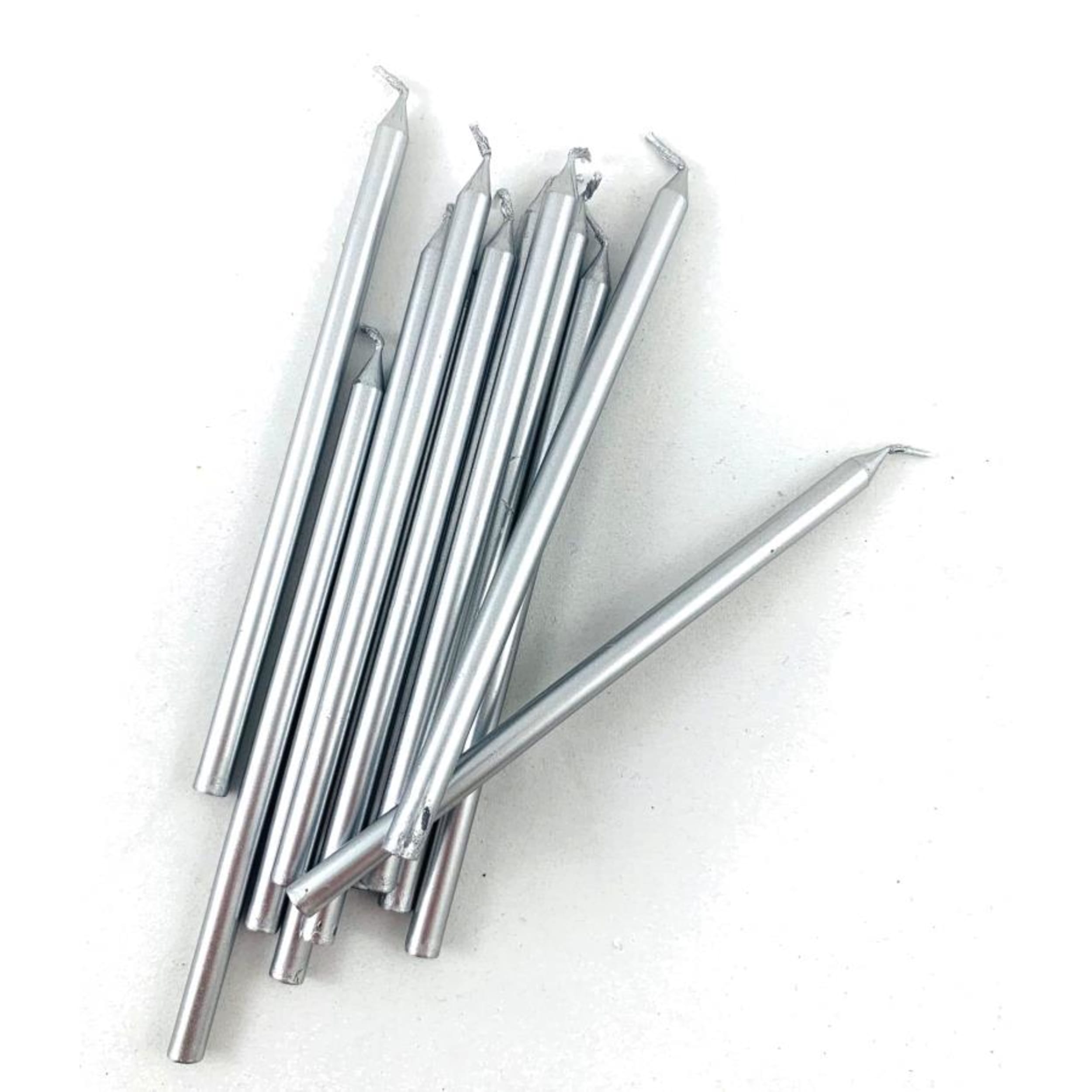 Occasions Silver Metallic Slim Candles 120mm with Holders (12 Pack)