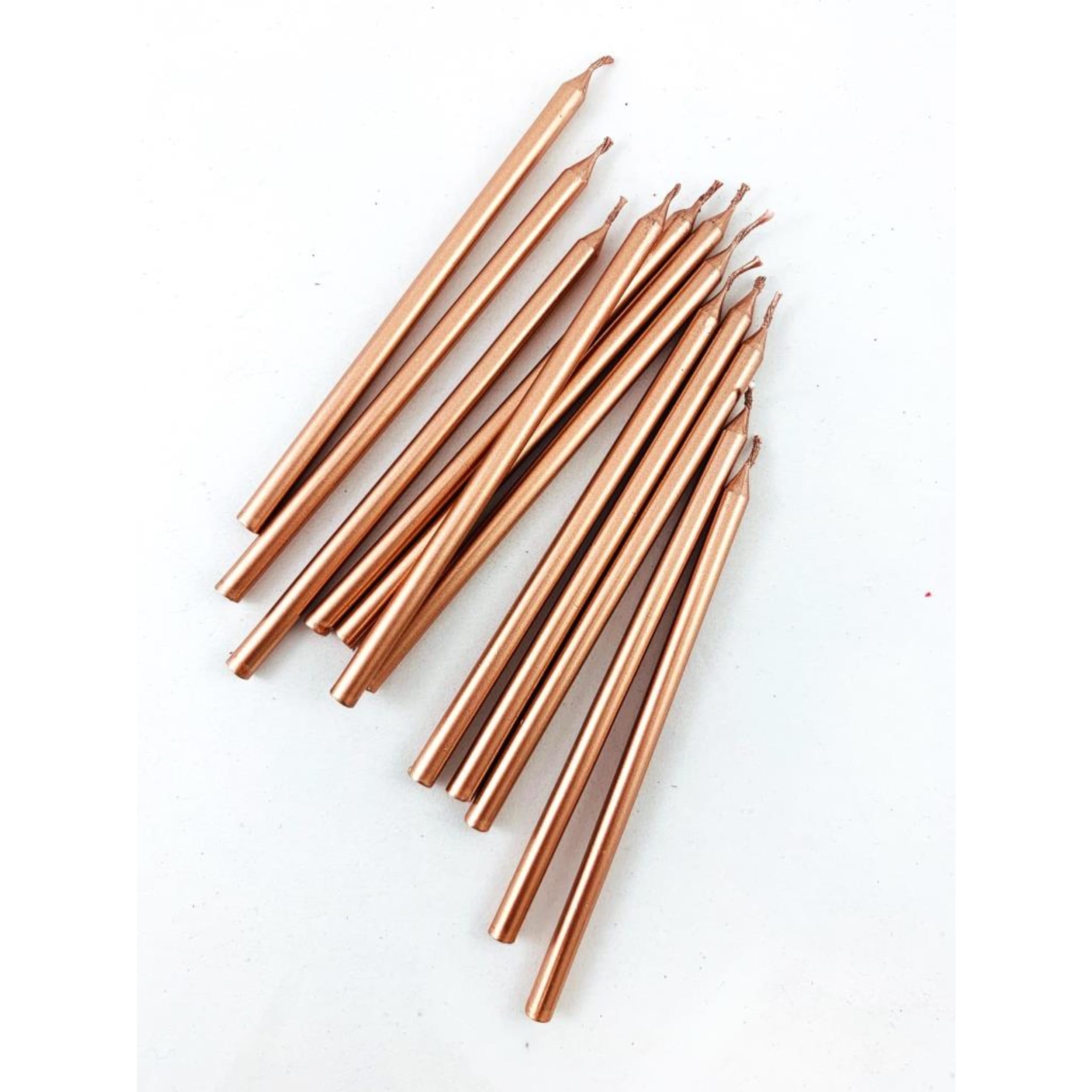 Occasions Rose Gold Metallic Slim Candles 120mm with Holders (12 Pack)