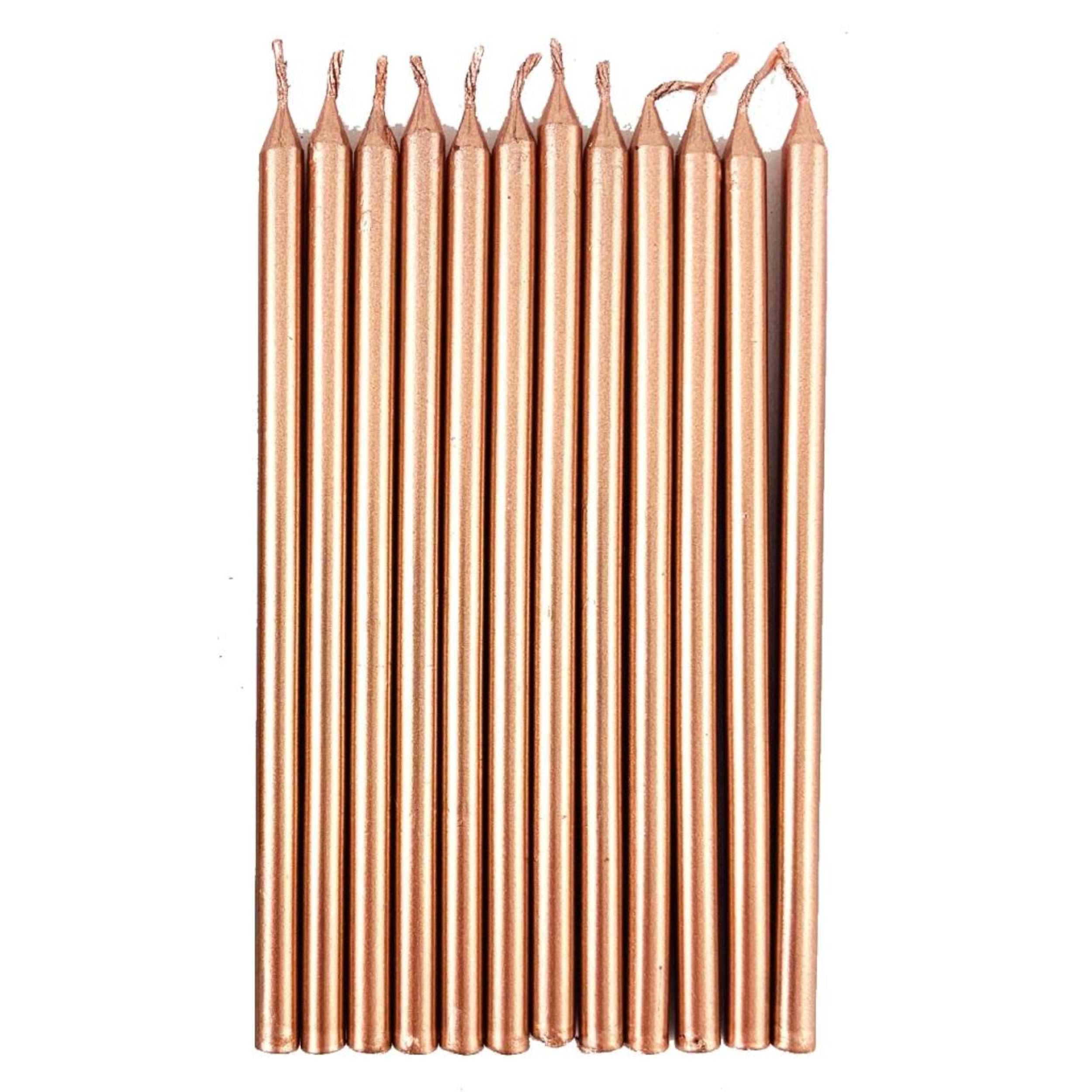 Occasions Rose Gold Metallic Slim Candles 120mm with Holders (12 Pack)