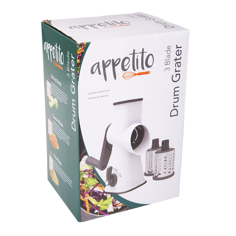 Appetito Drum Grater Suction Base with 3 Blades - White/Grey
