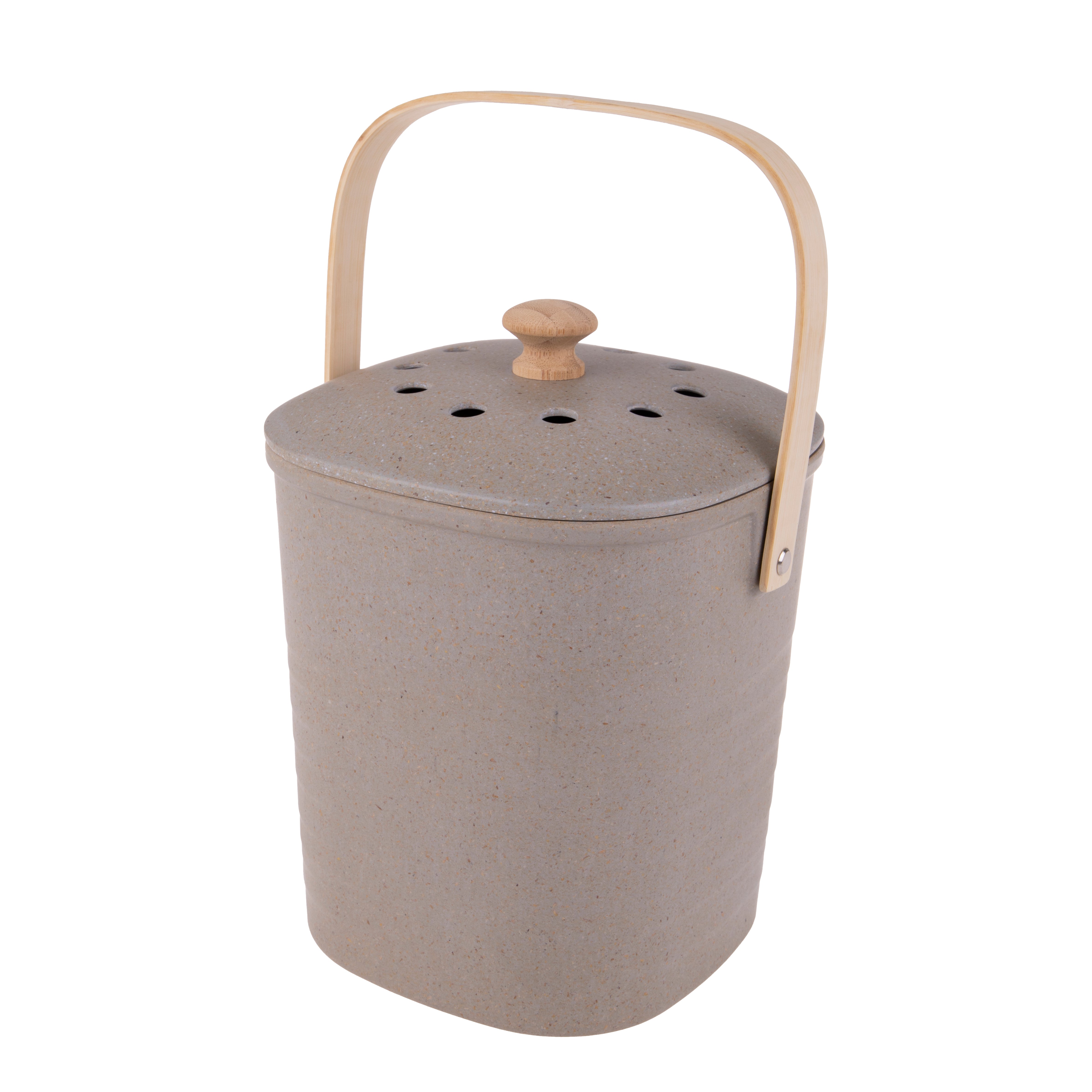 Appetito Square Bamboo Fibre Compost Bin – 3.8 L, Grey