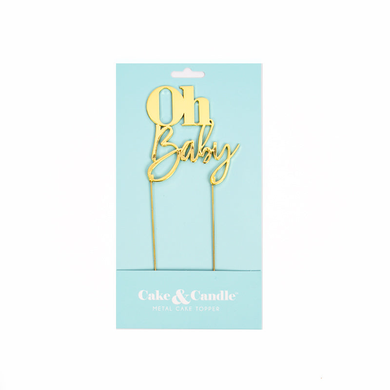 Cake & Candle Metal Cake Topper Oh Baby Gold