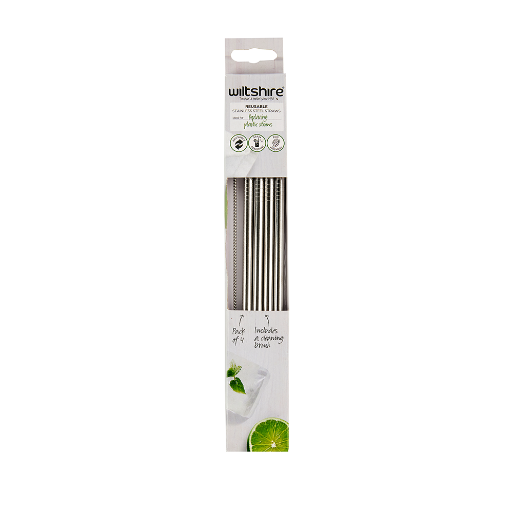 Wiltshire Reusable Stainless Steel Straws Pack of 4