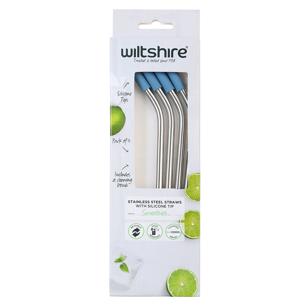 Wiltshire Stainless Steel Straws with Silicone Tip, Pack of 4
