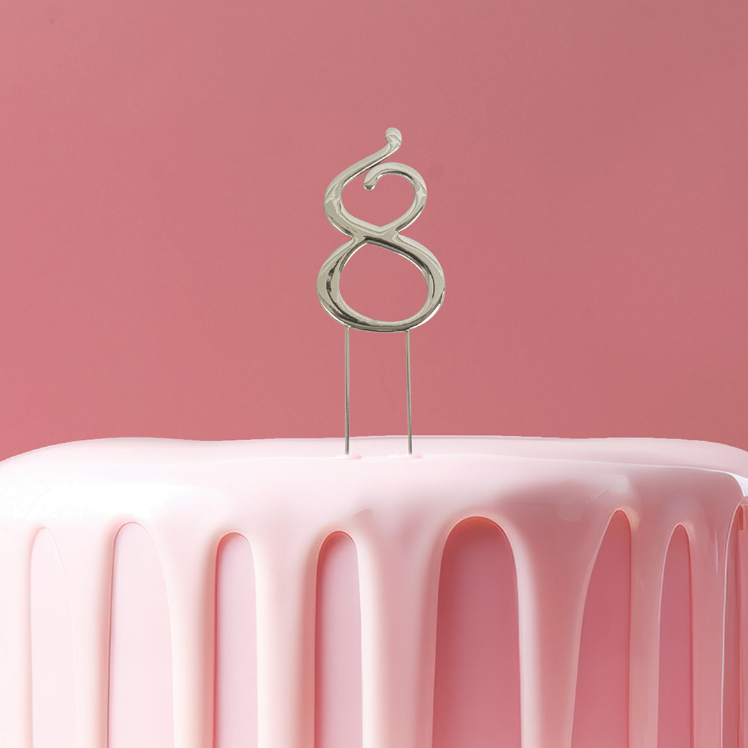 Cake & Candle Cake Topper Number 8 Silver 7cm