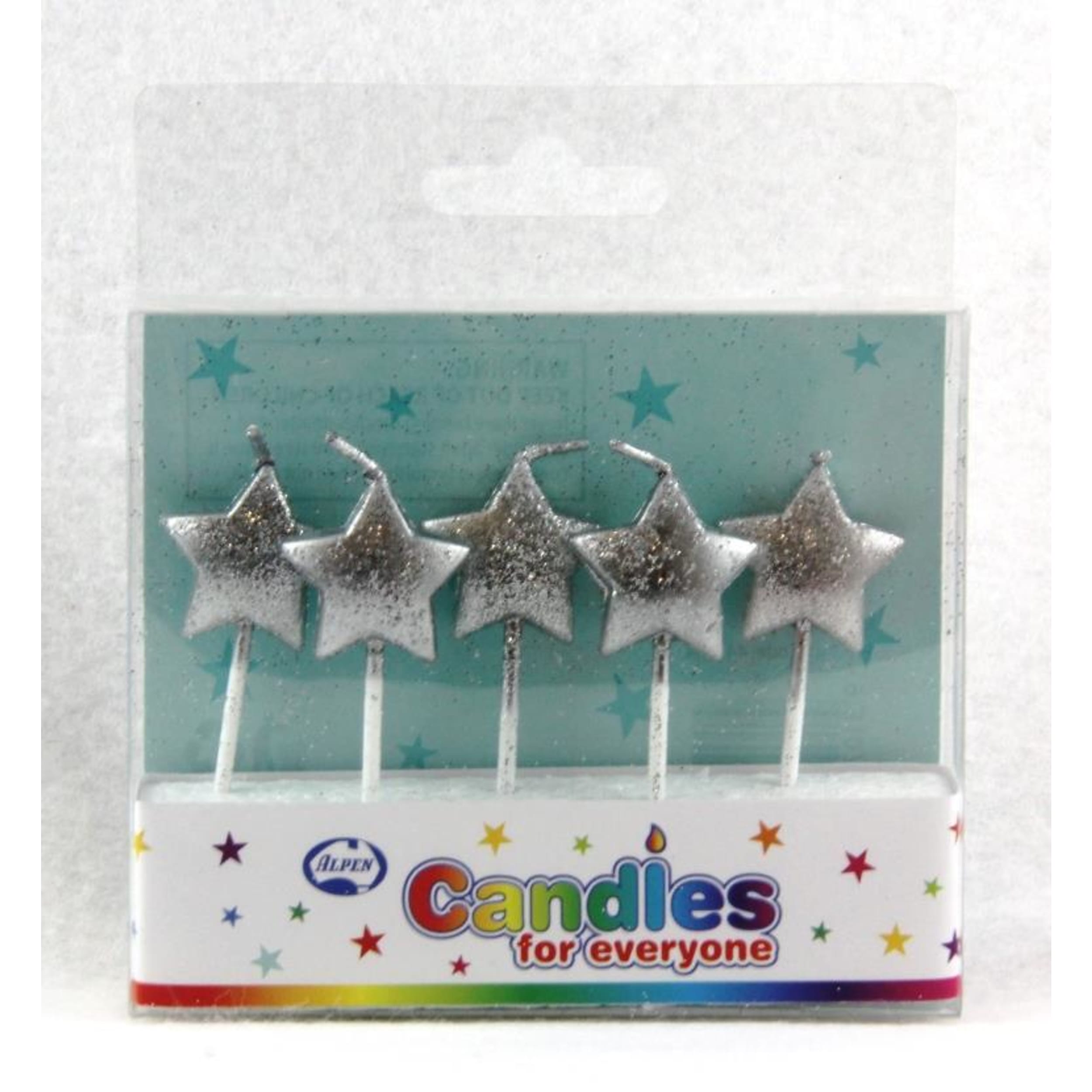 Occasions Stars Glitter Silver Candles PVC 5
