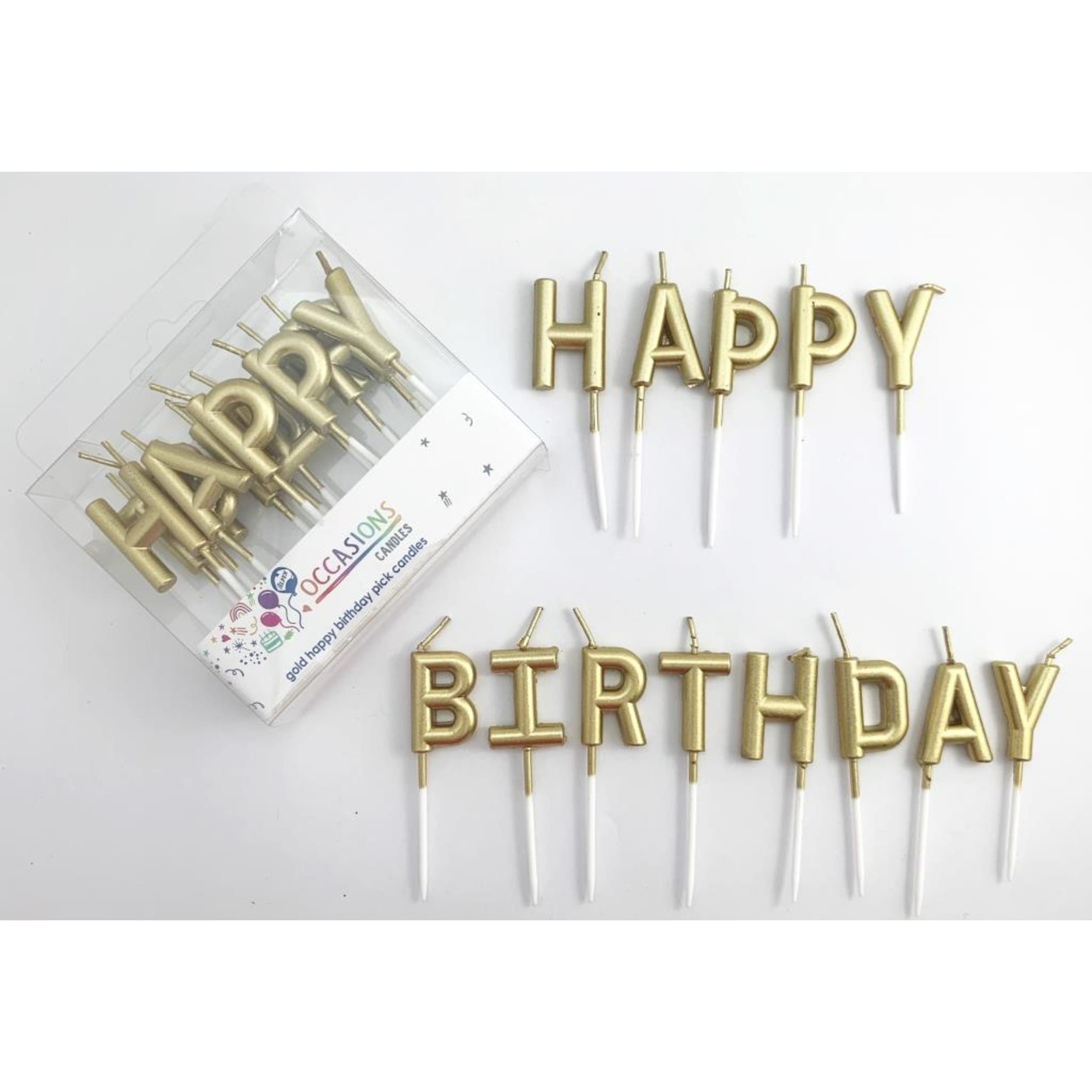 Occasions Happy Birthday Pick Candles Metallic Gold PVC Box