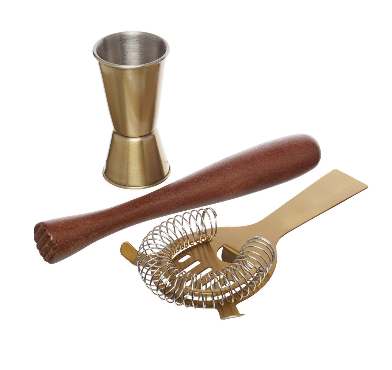 BarCraft Brass Finish 3 Piece Cocktail Tool Set