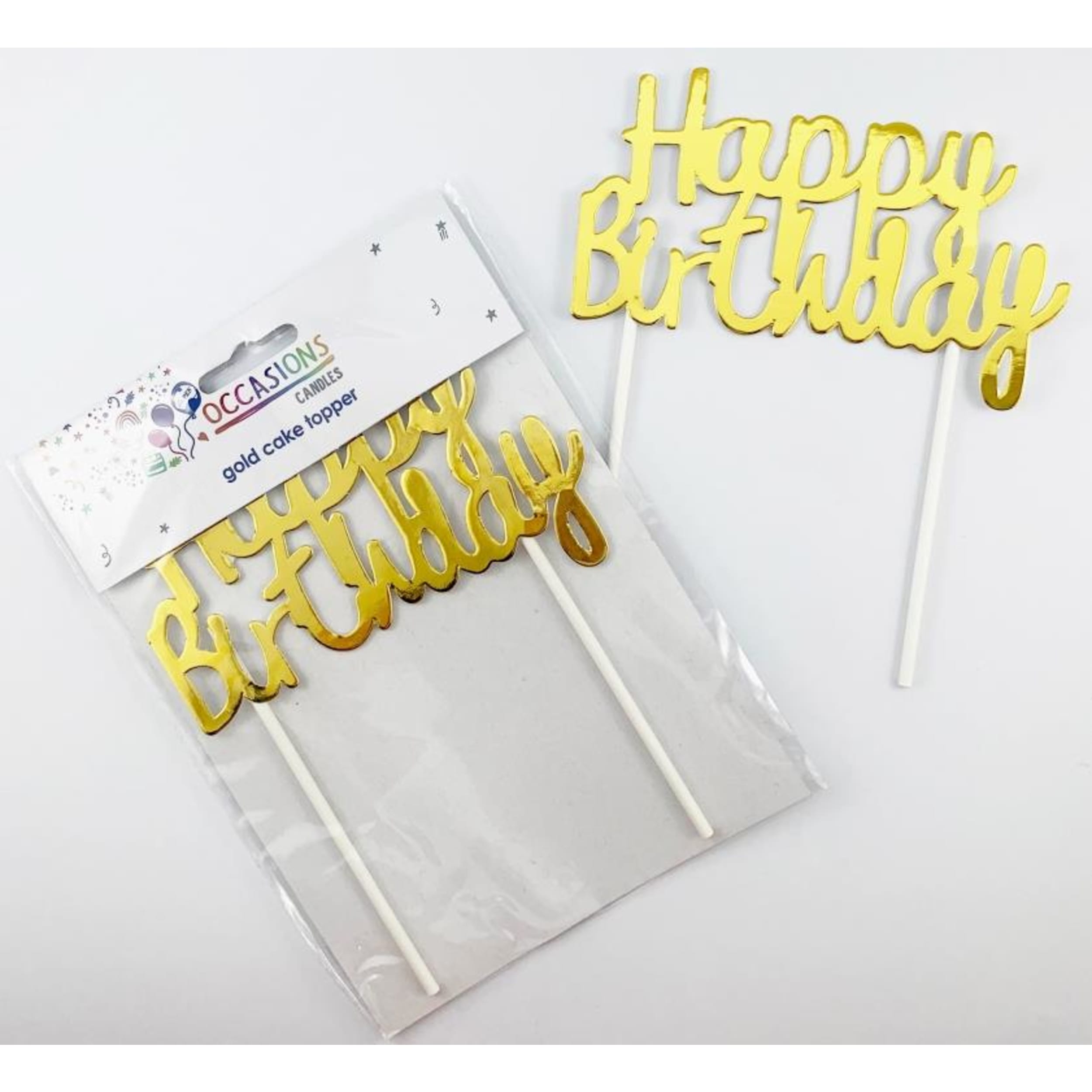 Occasions Happy Birthday Cake Topper Metallic Gold