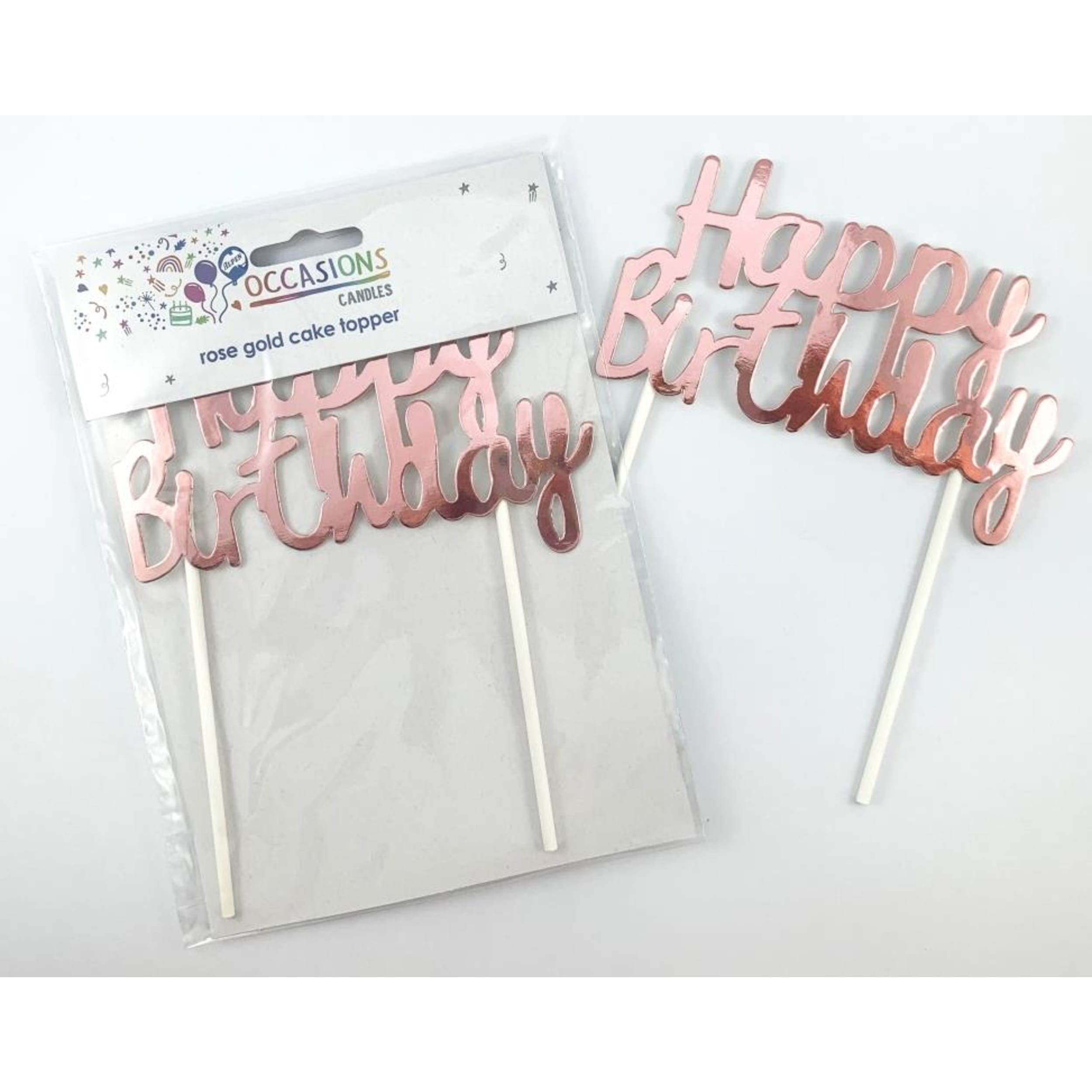 Occasions Happy Birthday Cake Topper Metallic Rose Gold