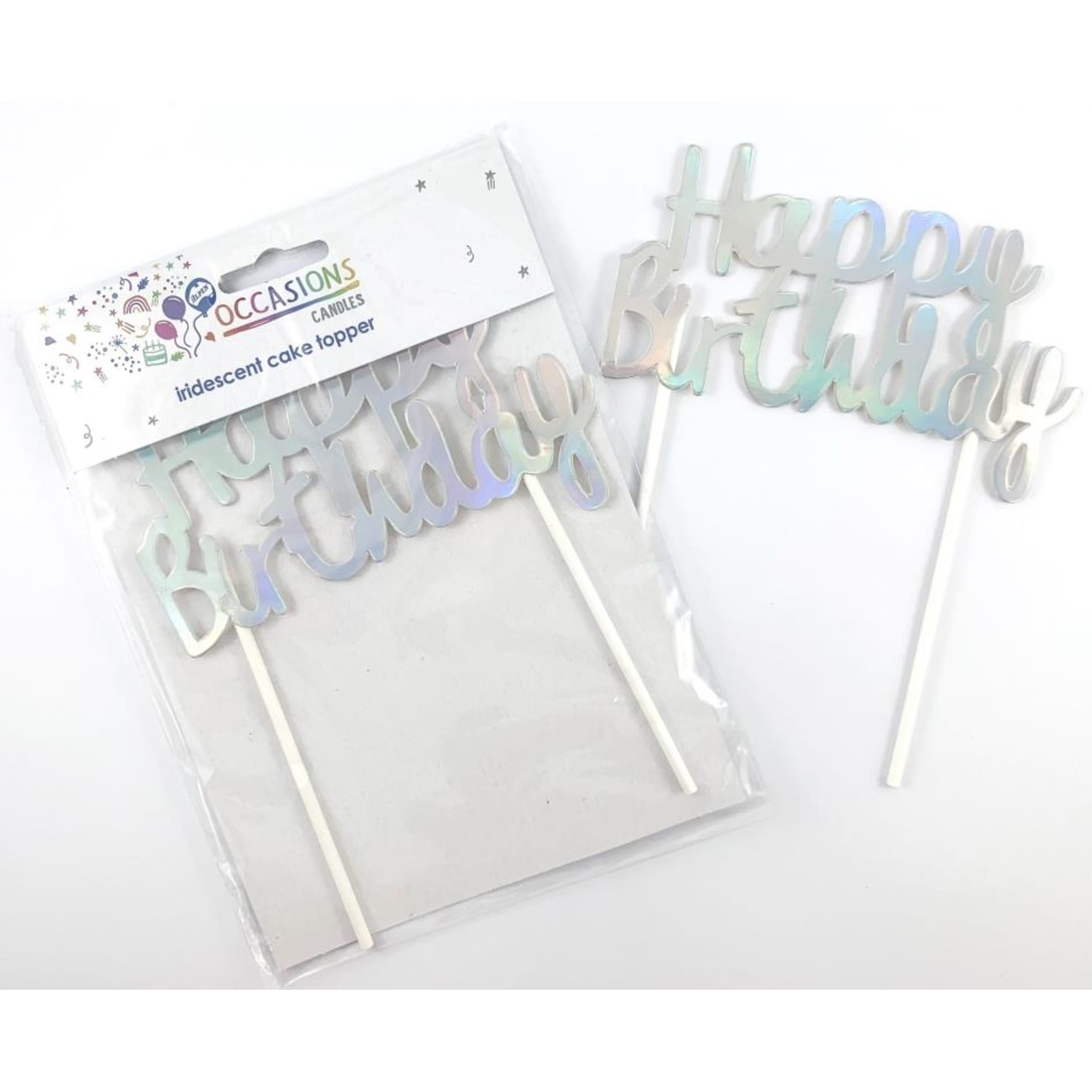 Occasions Happy Birthday Cake Topper Metallic Iridescent