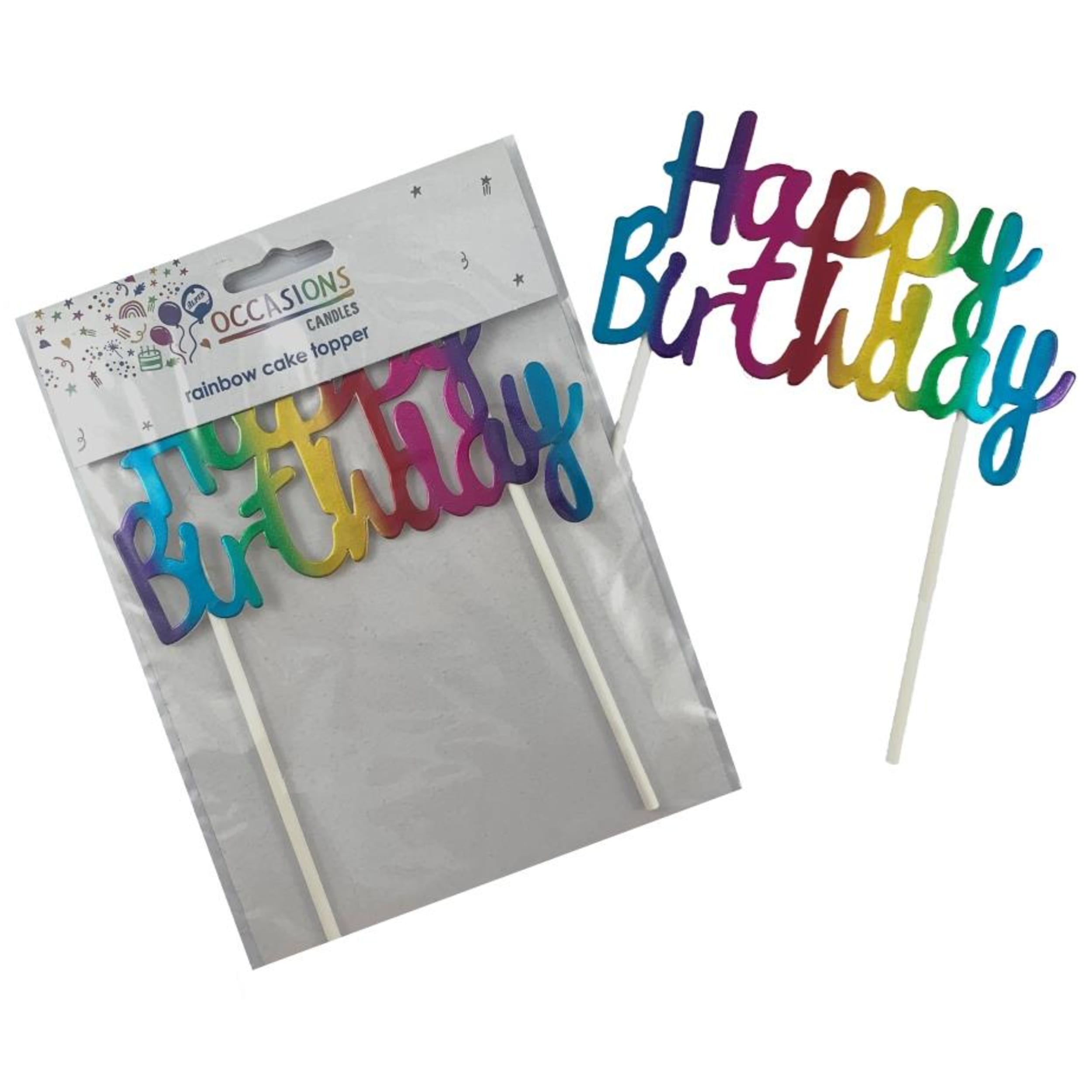 Occasions Happy Birthday Cake Topper Metallic Rainbow