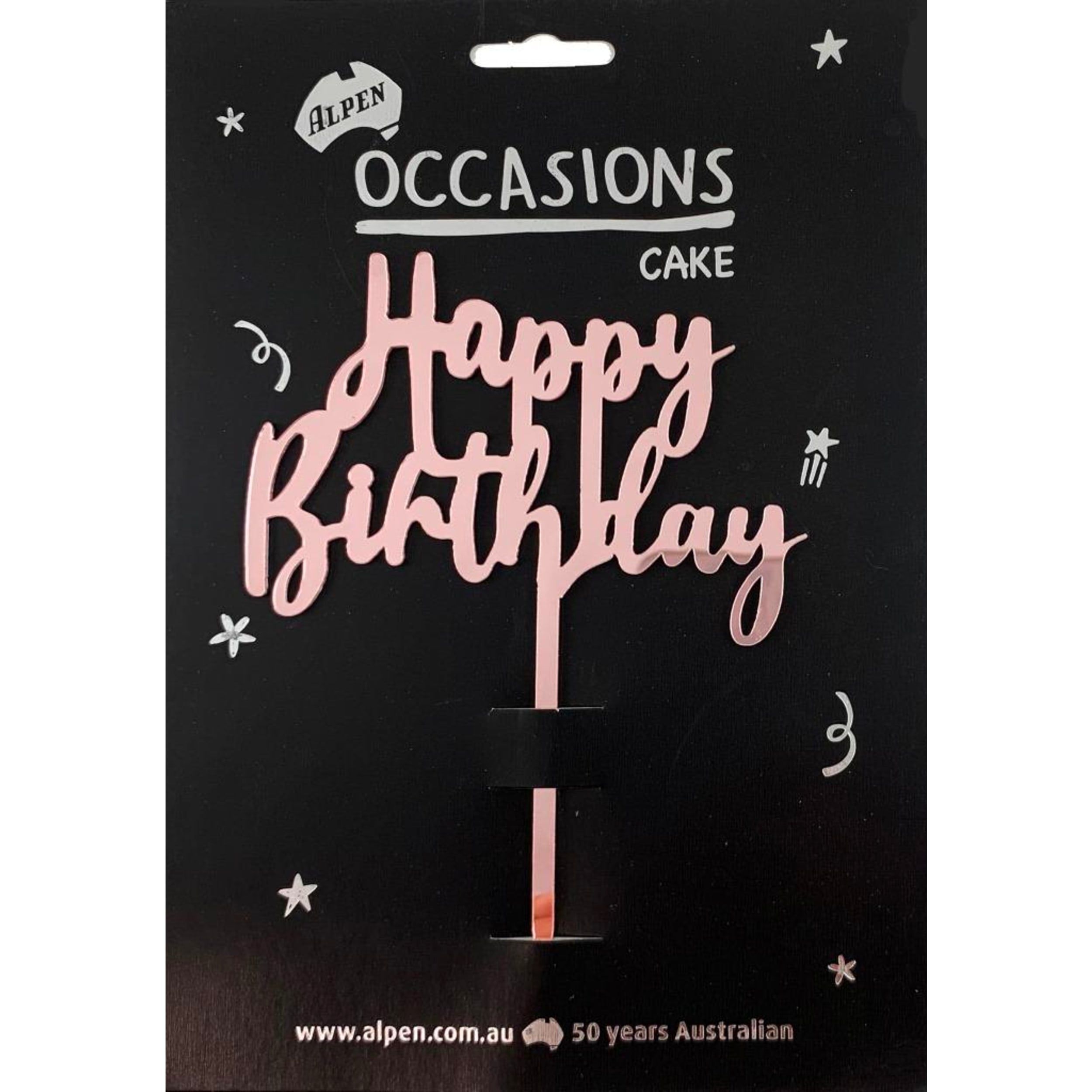 Occasions Cake Topper Acrylic 2mm Happy Birthday Rose Gold