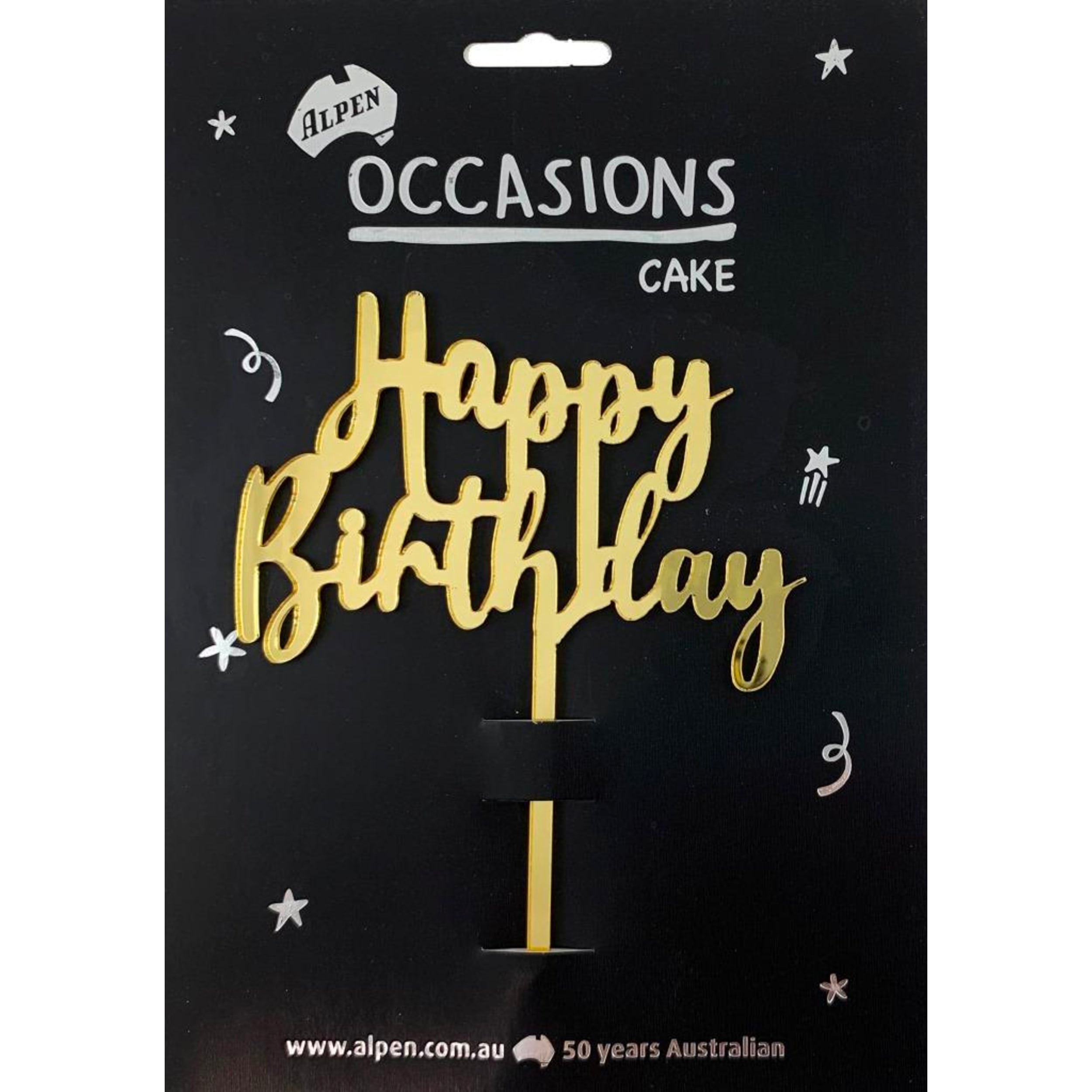 Occasions Cake Topper Acrylic 2mm Happy Birthday Gold