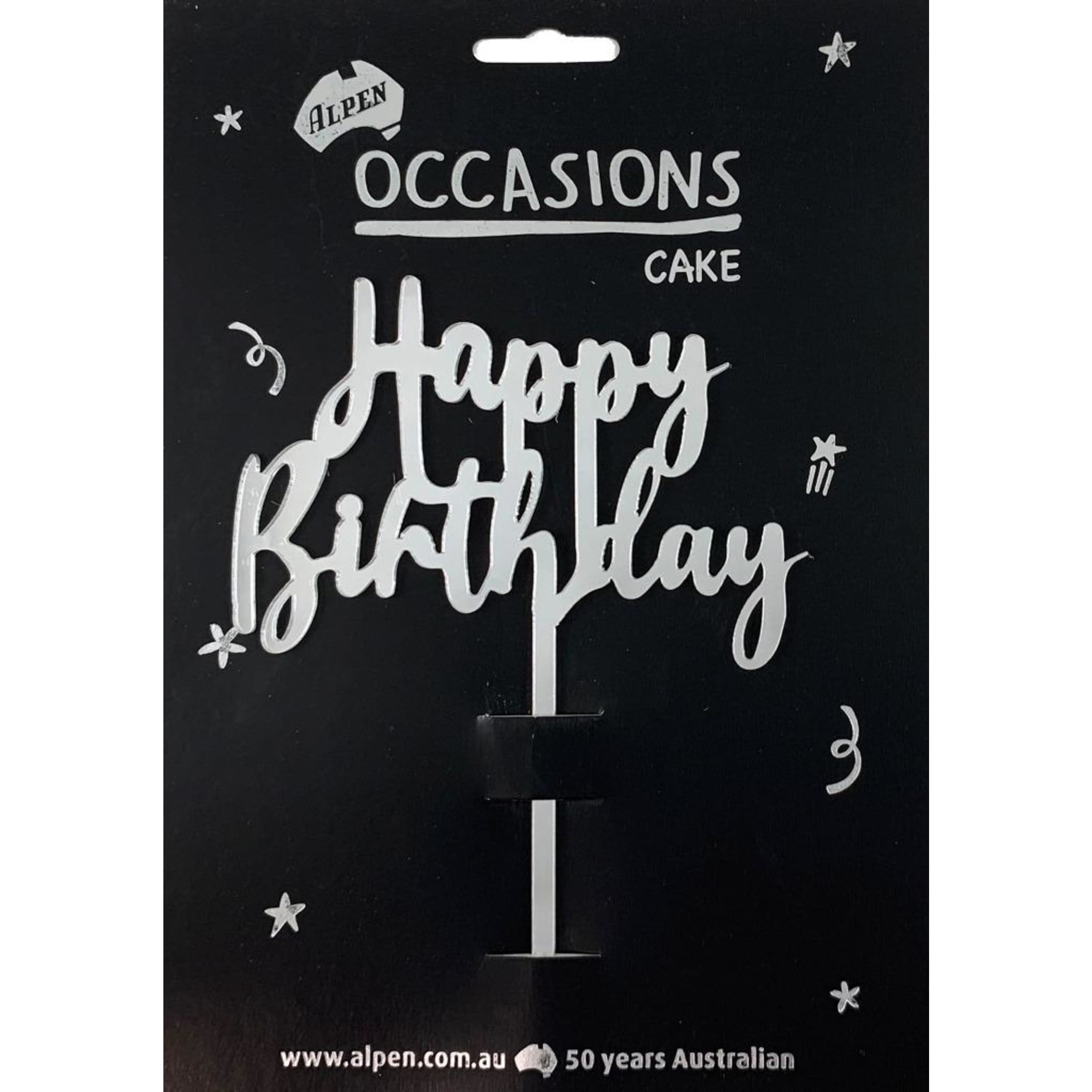 Occasions Cake Topper Acrylic 2mm Happy Birthday Silver