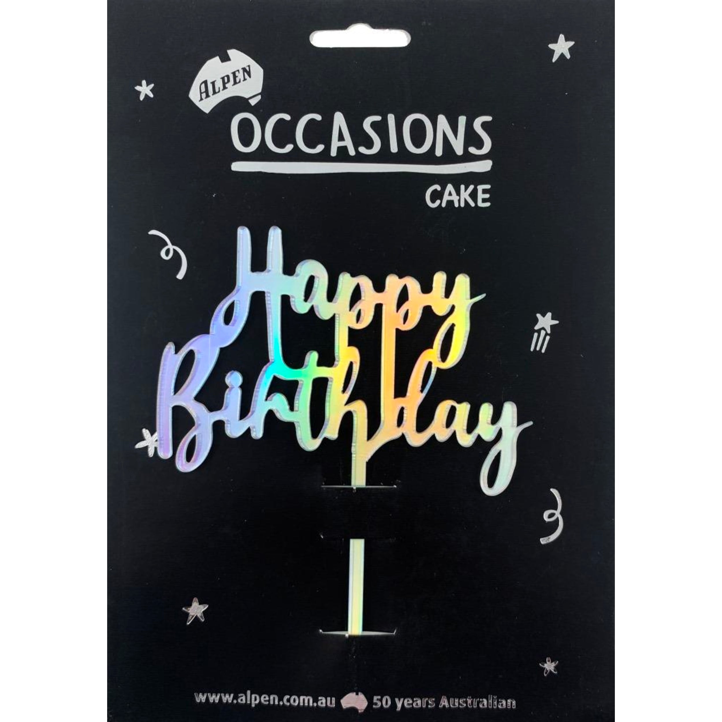Occasions Cake Topper Acrylic 2mm Happy Birthday Iridescent