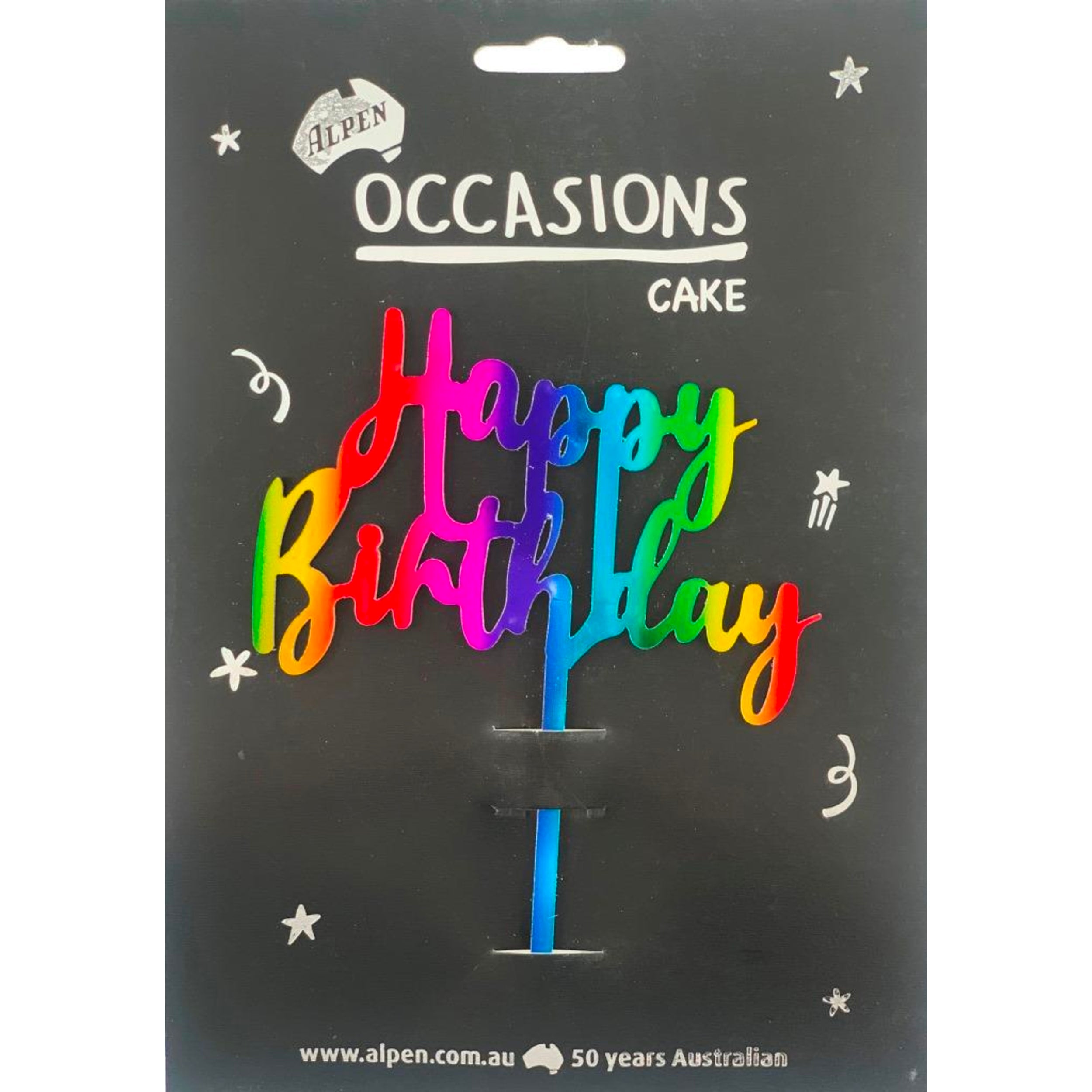 Occasions Cake Topper Acrylic 2mm Happy Birthday Rainbow