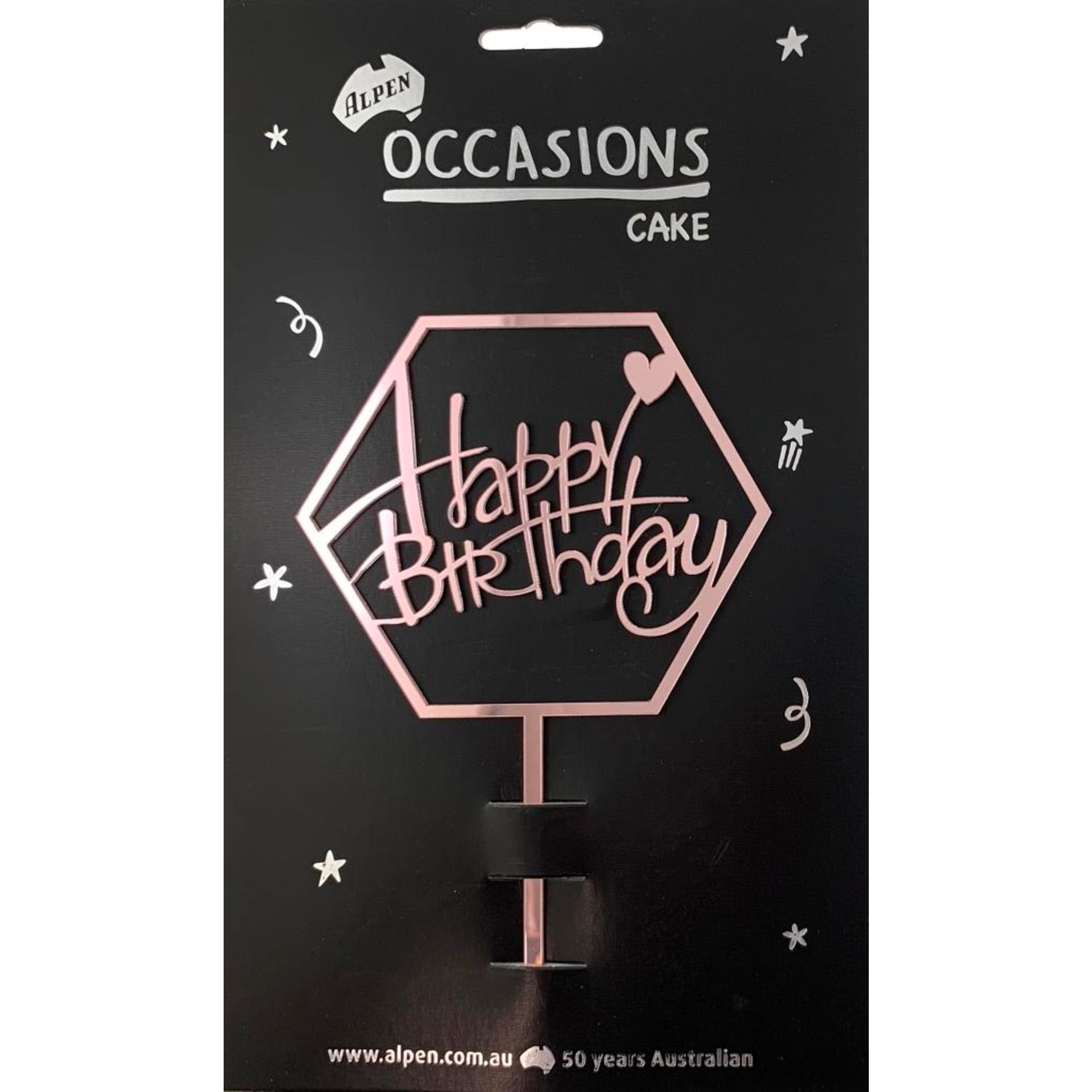 Occasions Cake Topper Acrylic 2mm Happy Birthday Hex R.Gold