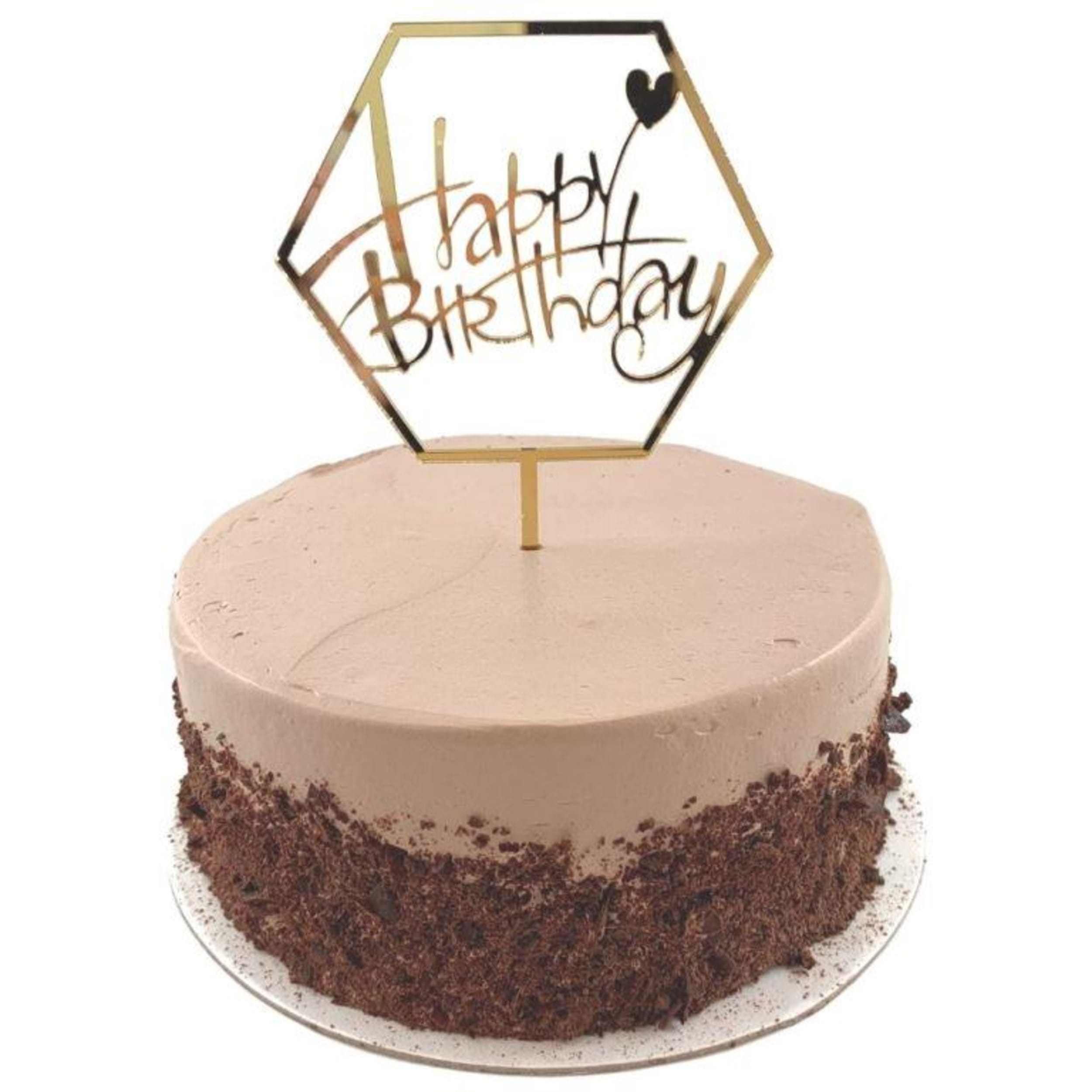 Occasions Cake Topper Acrylic 2mm Happy Birthday Hex. Gold