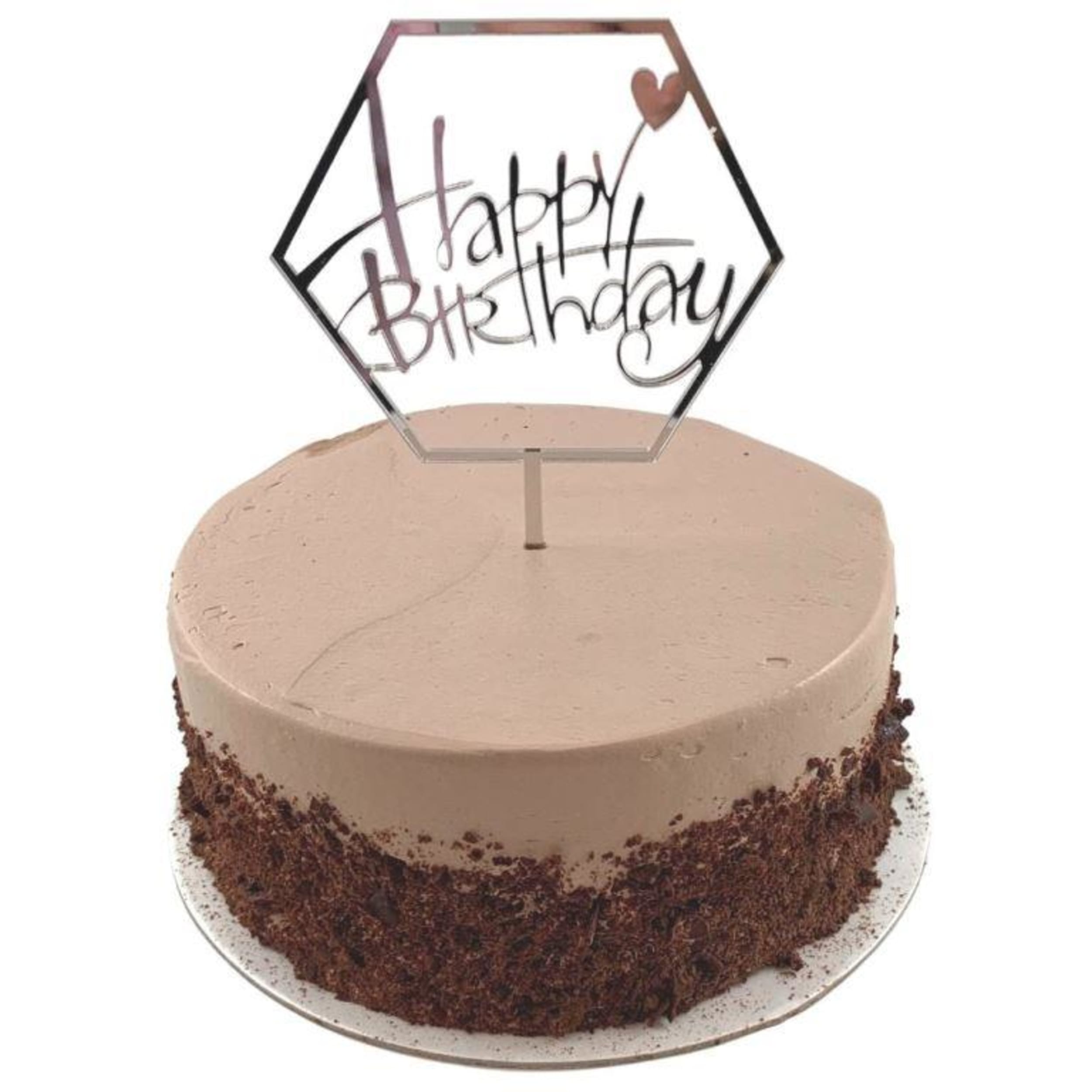 Occasions Cake Topper Acrylic 2mm Happy Birthday Hex.Silver