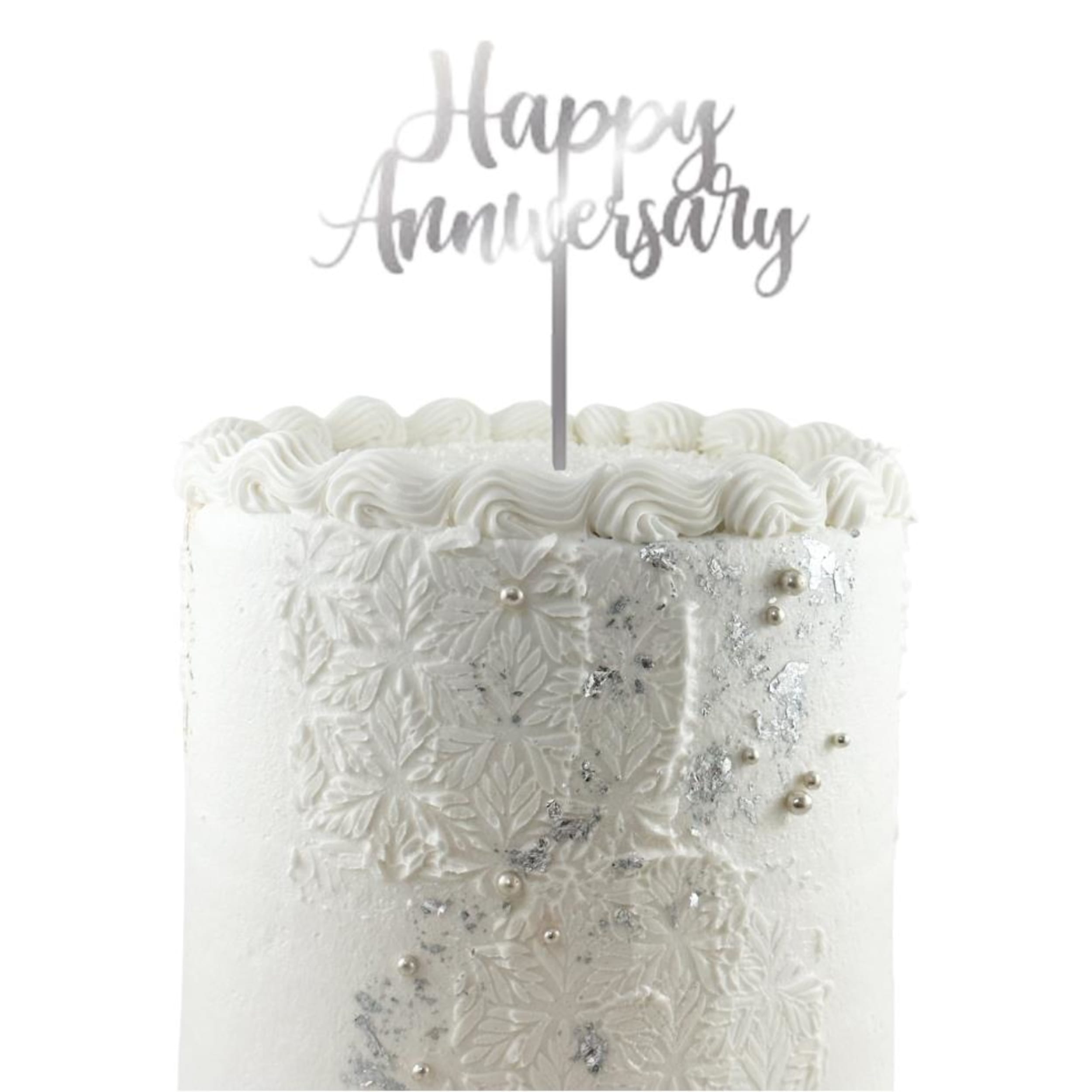 Occasions Cake Topper Acrylic 2mm Happy Anniversary Silver