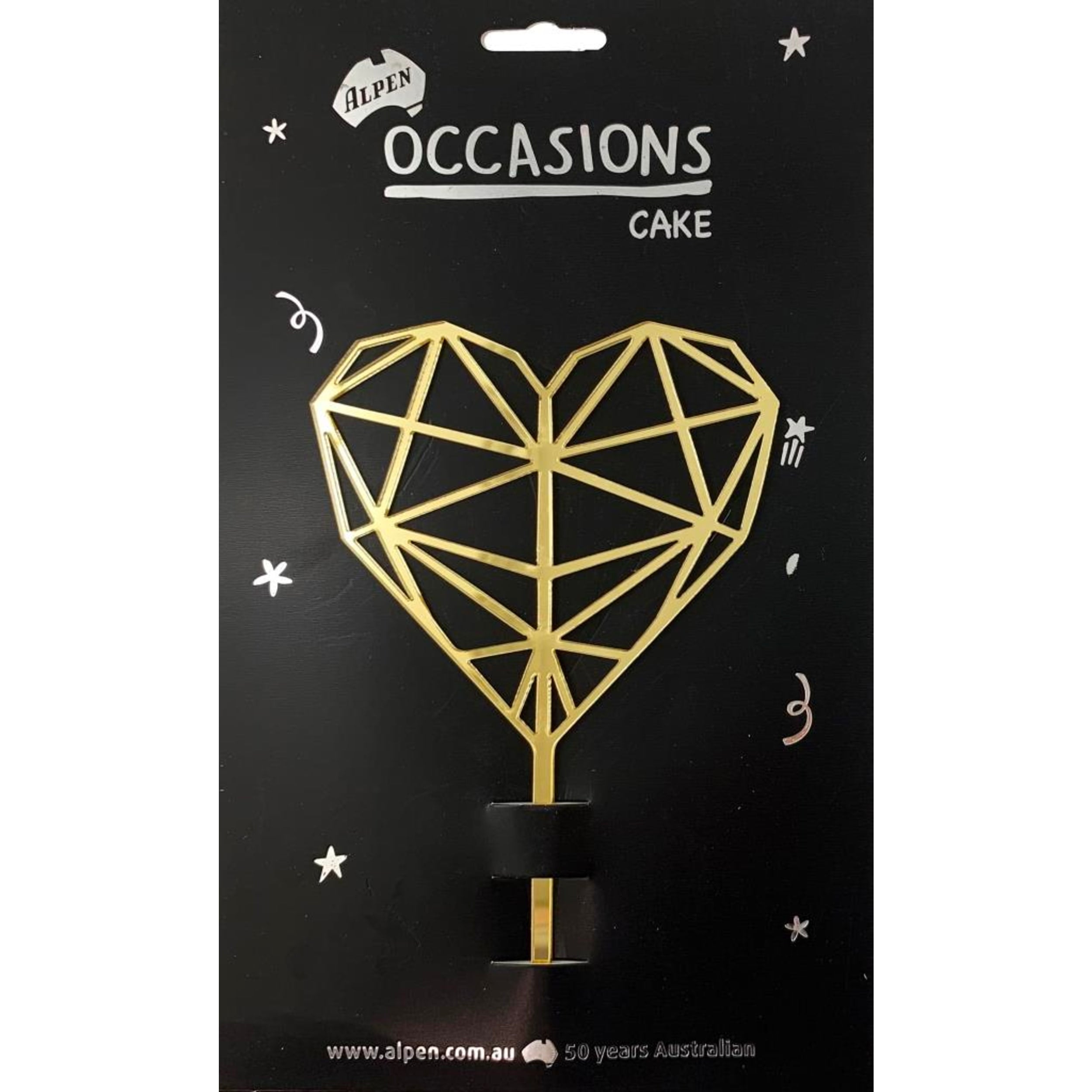 Occasions Cake Topper Acrylic 2mm Hex. Heart Gold