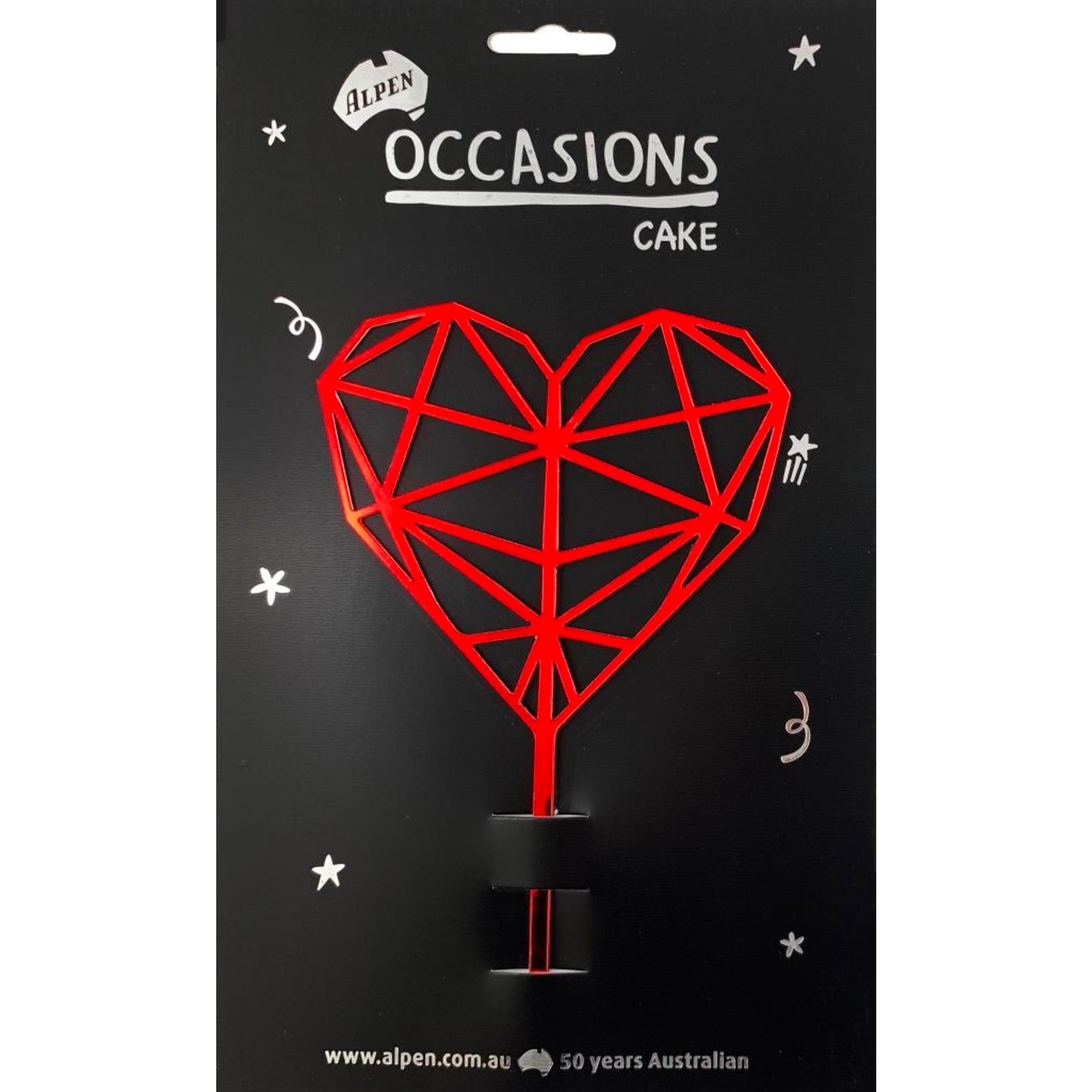 Occasions Cake Topper Acrylic 2mm Hex. Heart Red