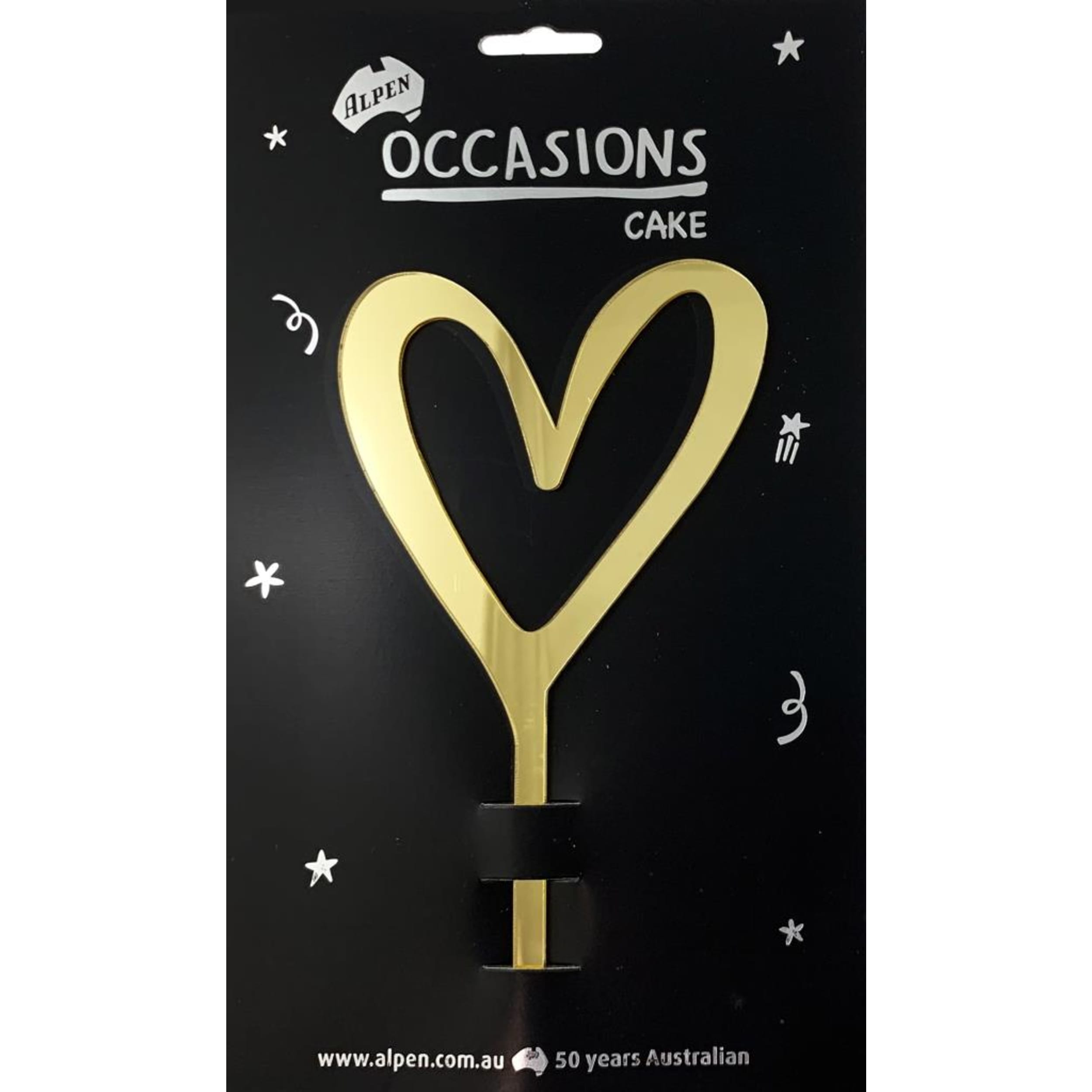 Occasions Cake Topper Acrylic 2mm Heart Gold