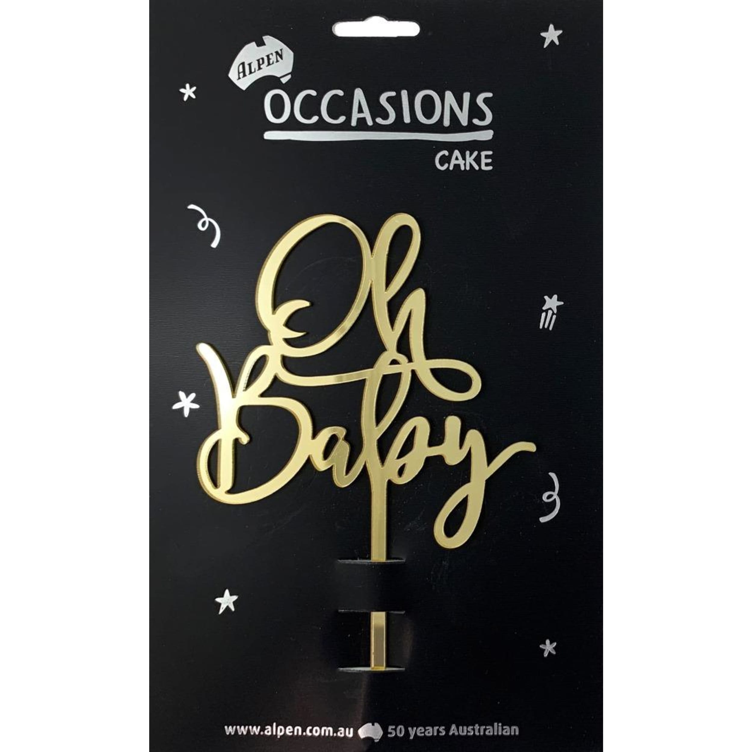 Occasions Cake Topper Acrylic 2mm Oh Baby Gold
