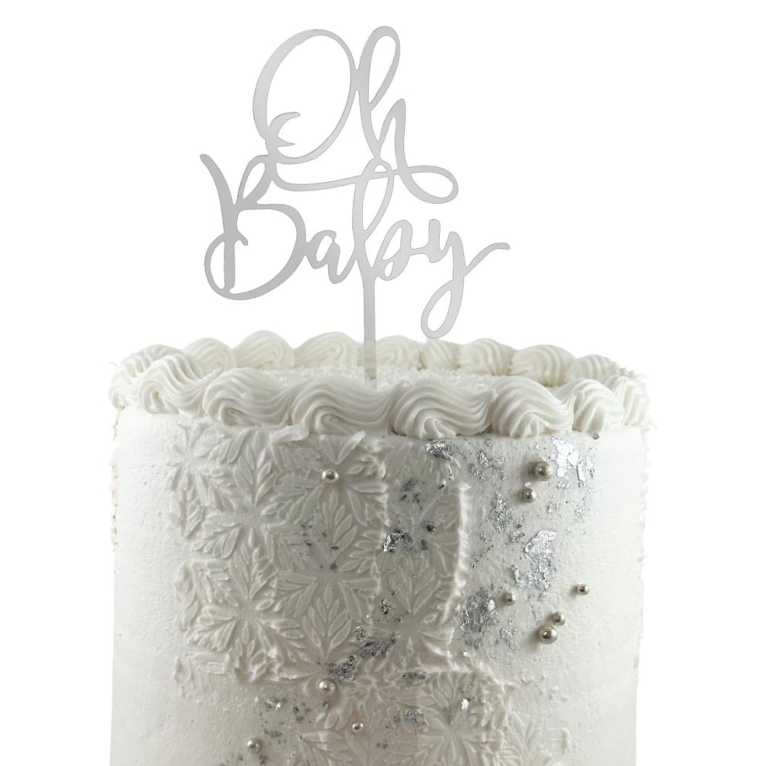 Occasions Cake Topper Acrylic 2mm Oh Baby Silver