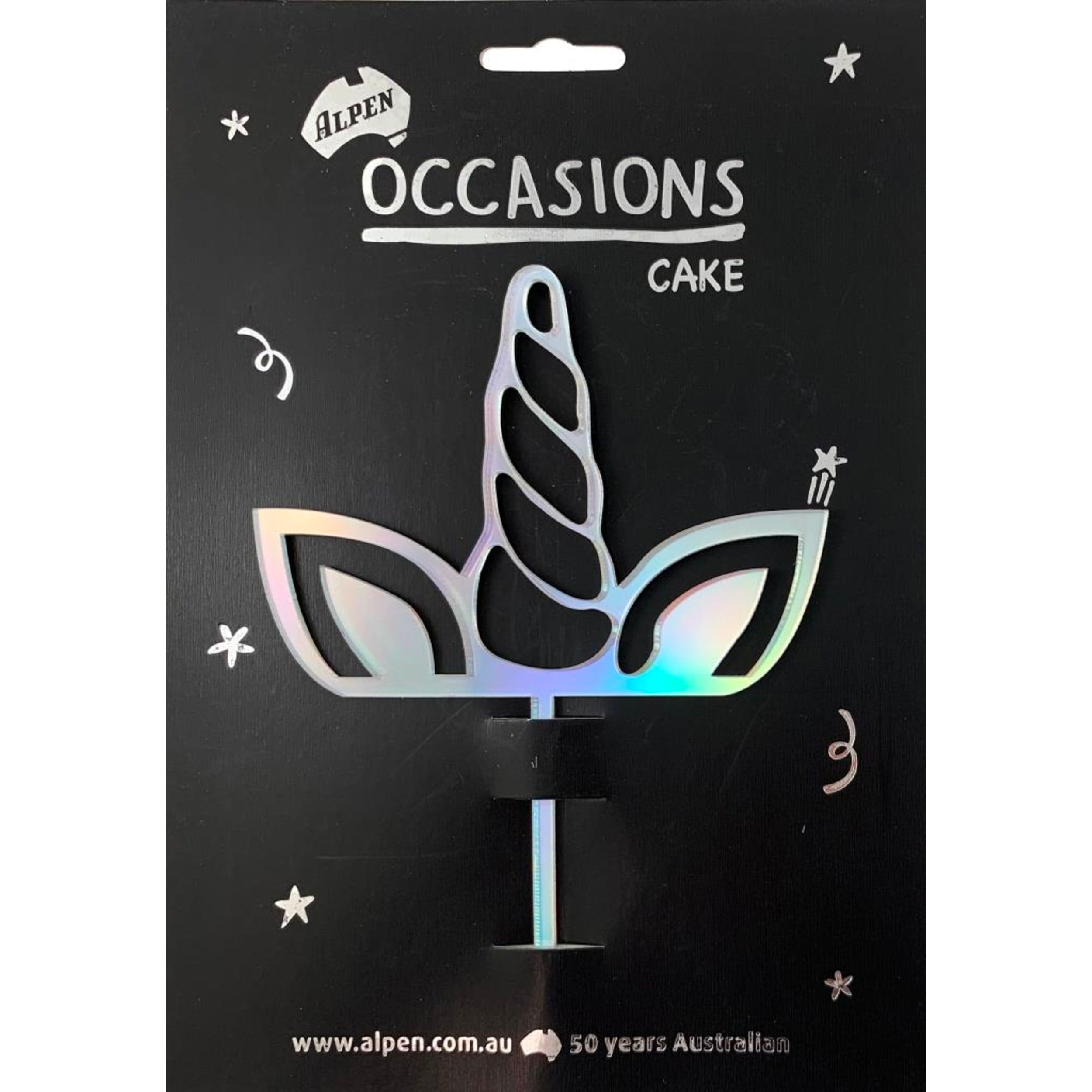 Occasions Cake Topper Acrylic 2mm Unicorn Iridescent White
