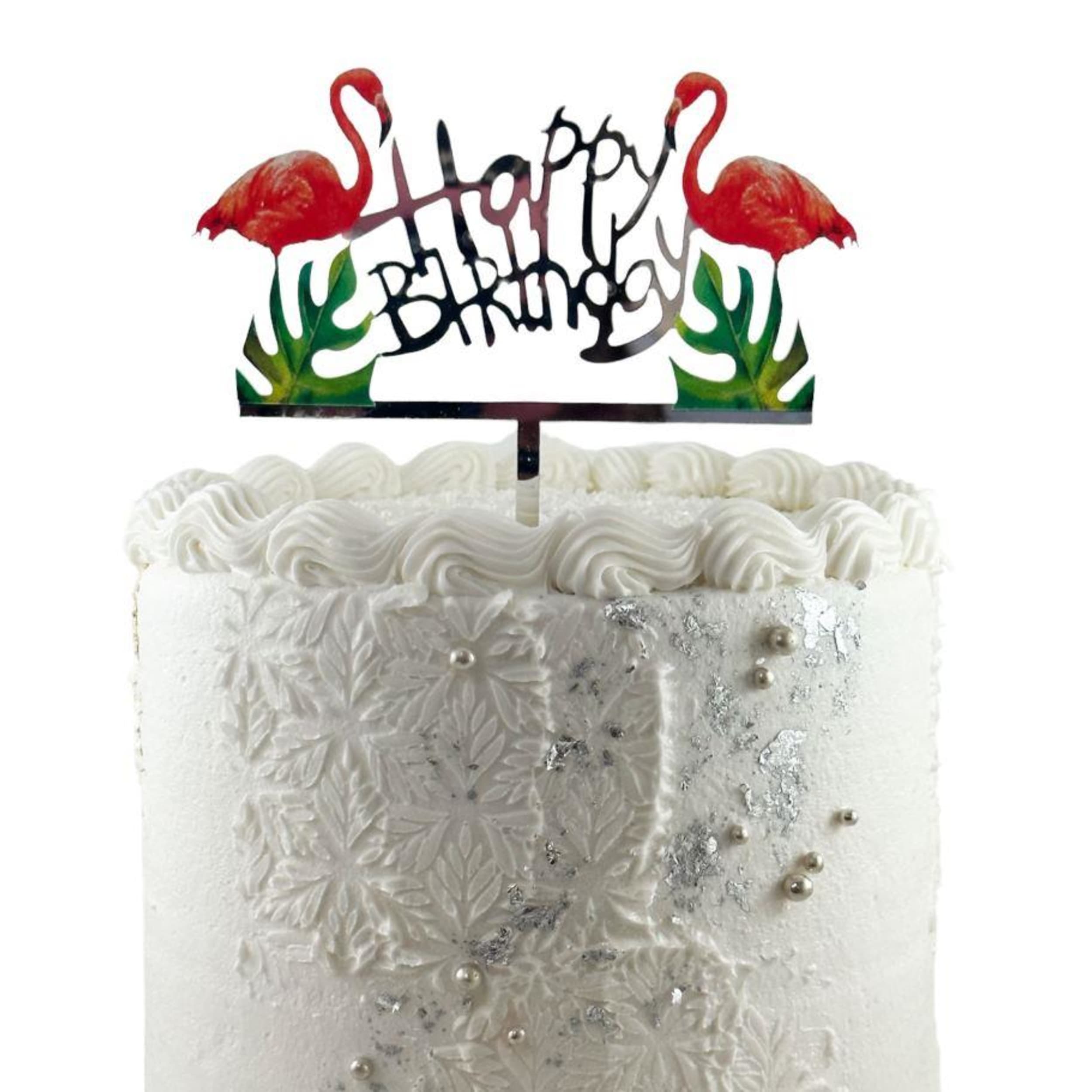 Occasions Cake Topper Acrylic 2mm Happy Birthday Flamingo