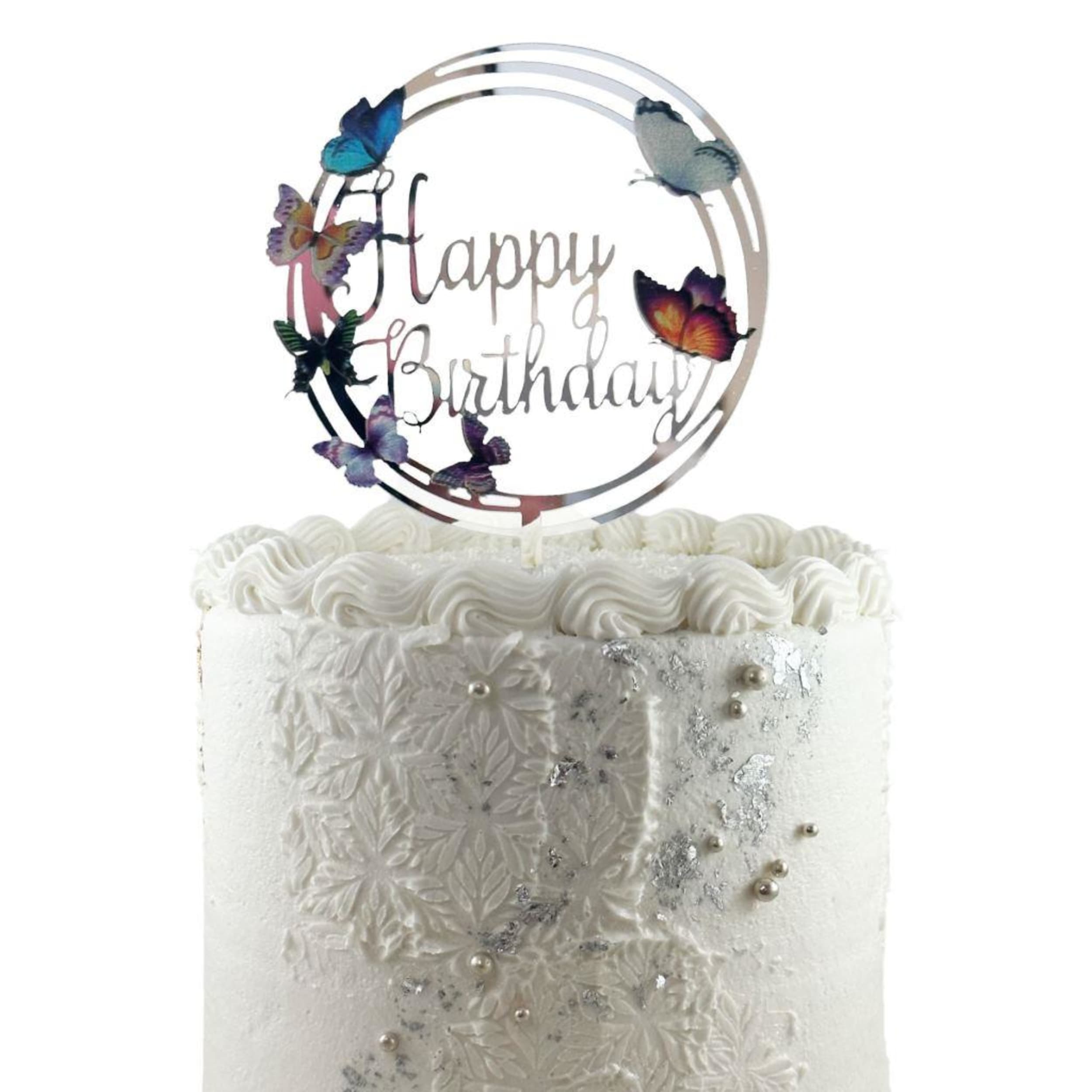 Occasions Cake Topper Acrylic 2mm Happy Birthday Butterflies