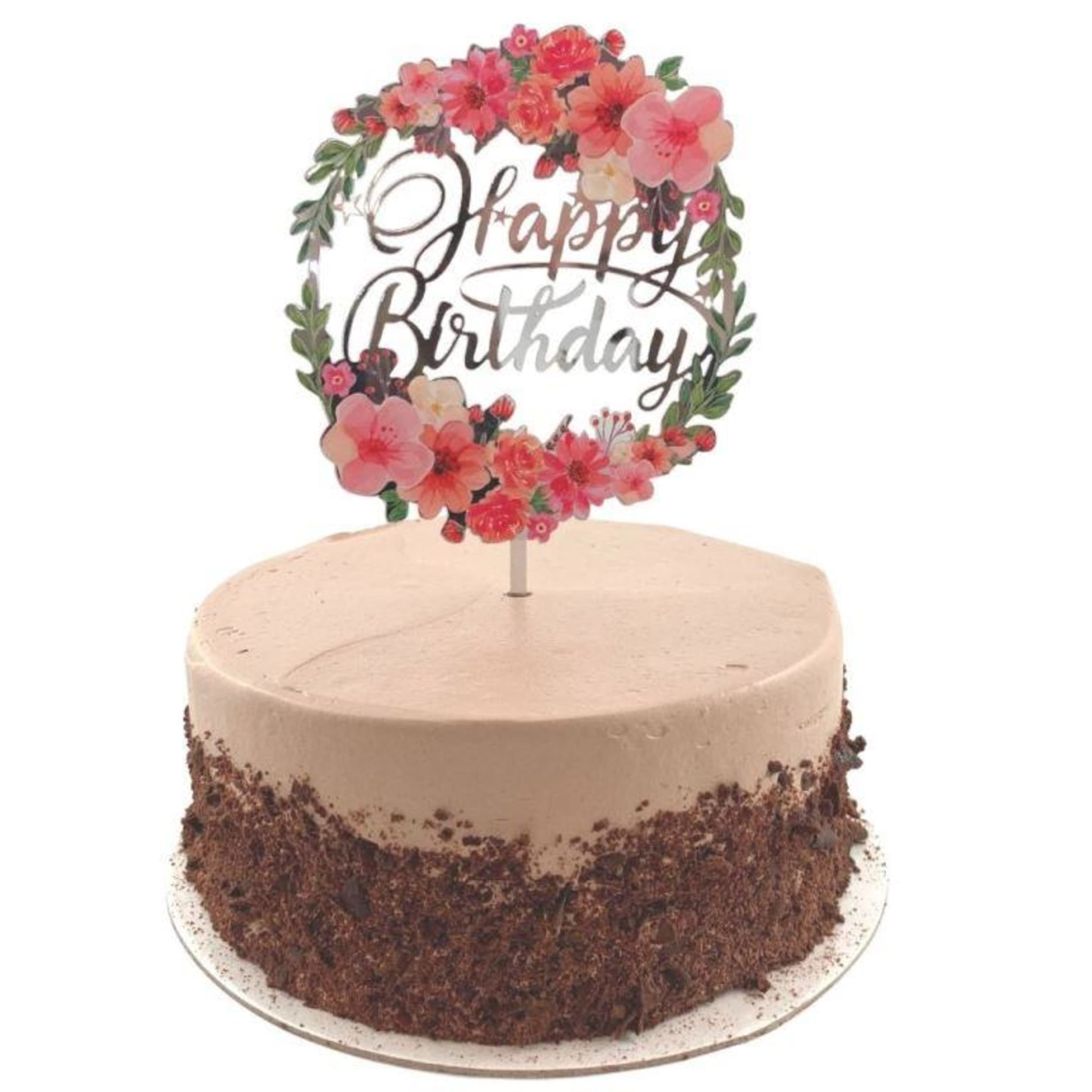 Occasions Cake Topper Acrylic 2mm Happy Birthday Floral
