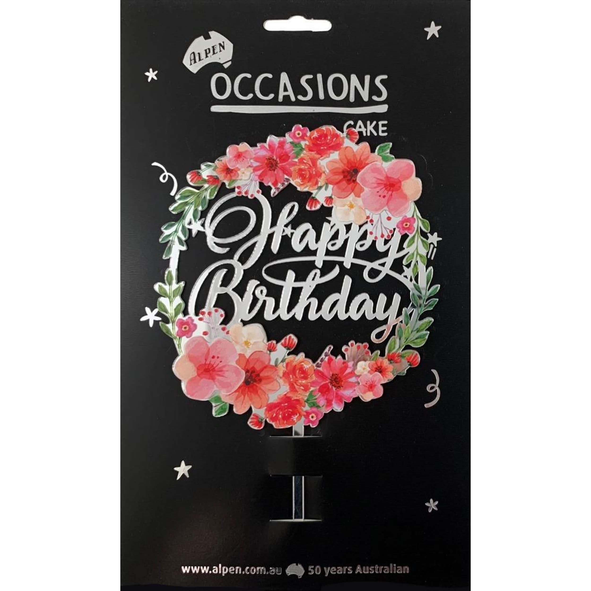 Occasions Cake Topper Acrylic 2mm Happy Birthday Floral